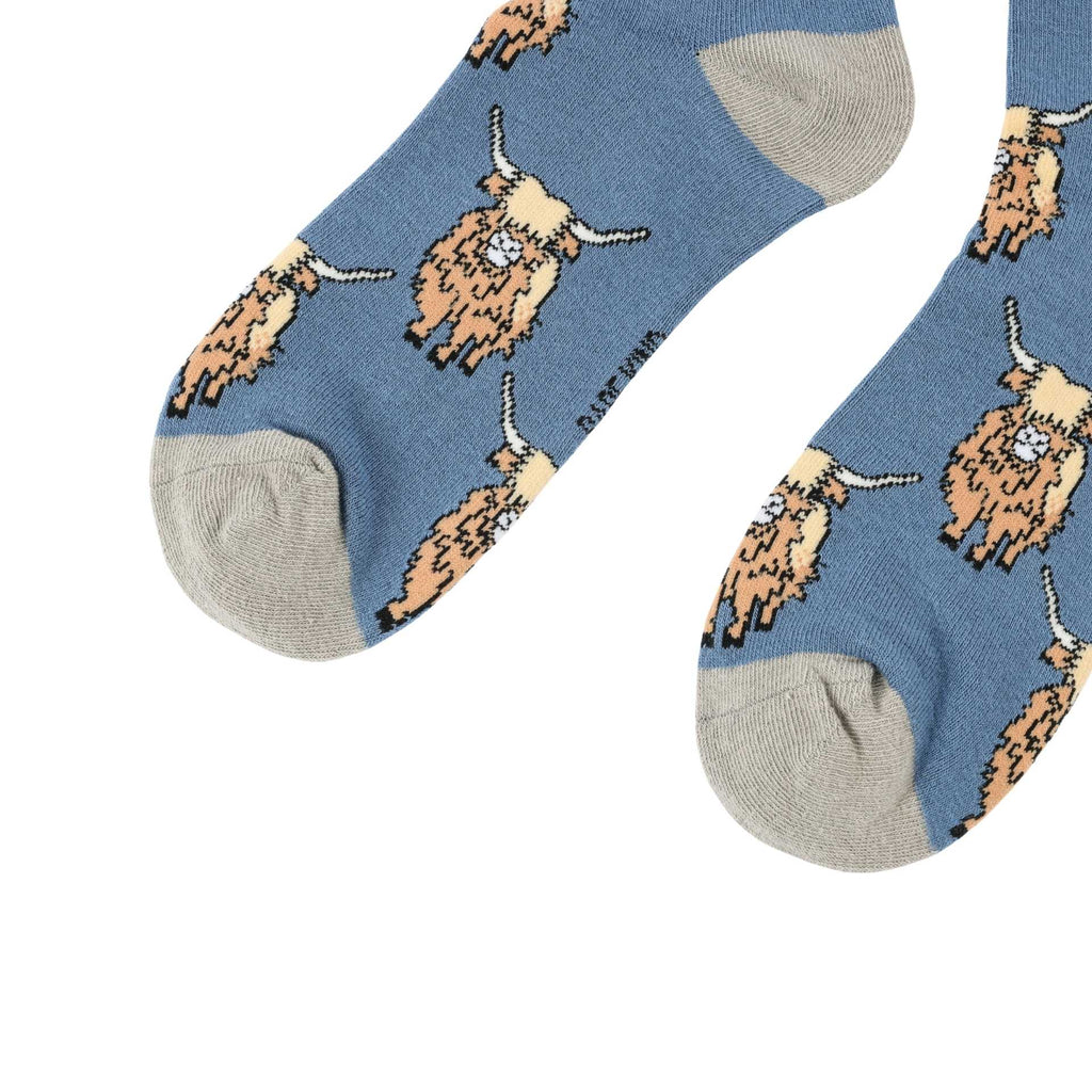 Highland Cow Bamboo Socks in Blue