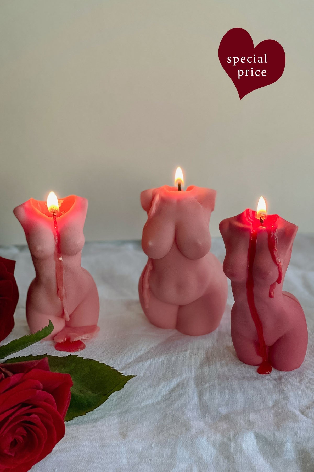 Trio of Sculpted Body Candles in Pink
