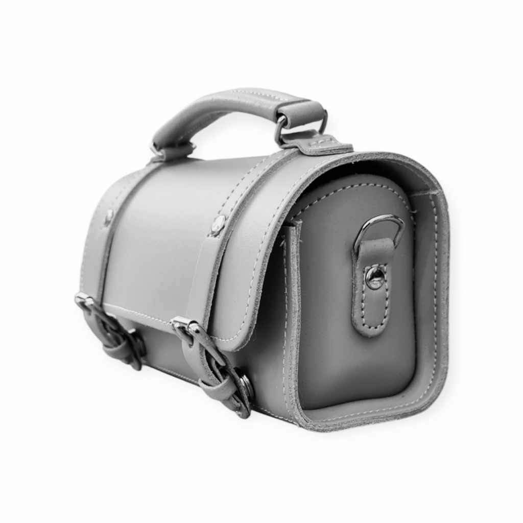 Handmade Leather Bowler Bag in Ghost Grey