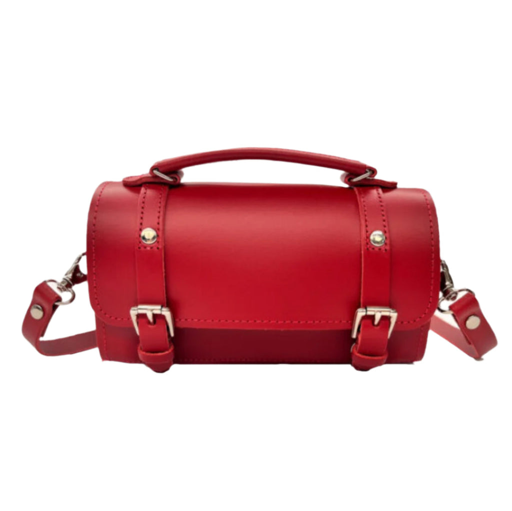 Handmade Red Leather Bowler Bag