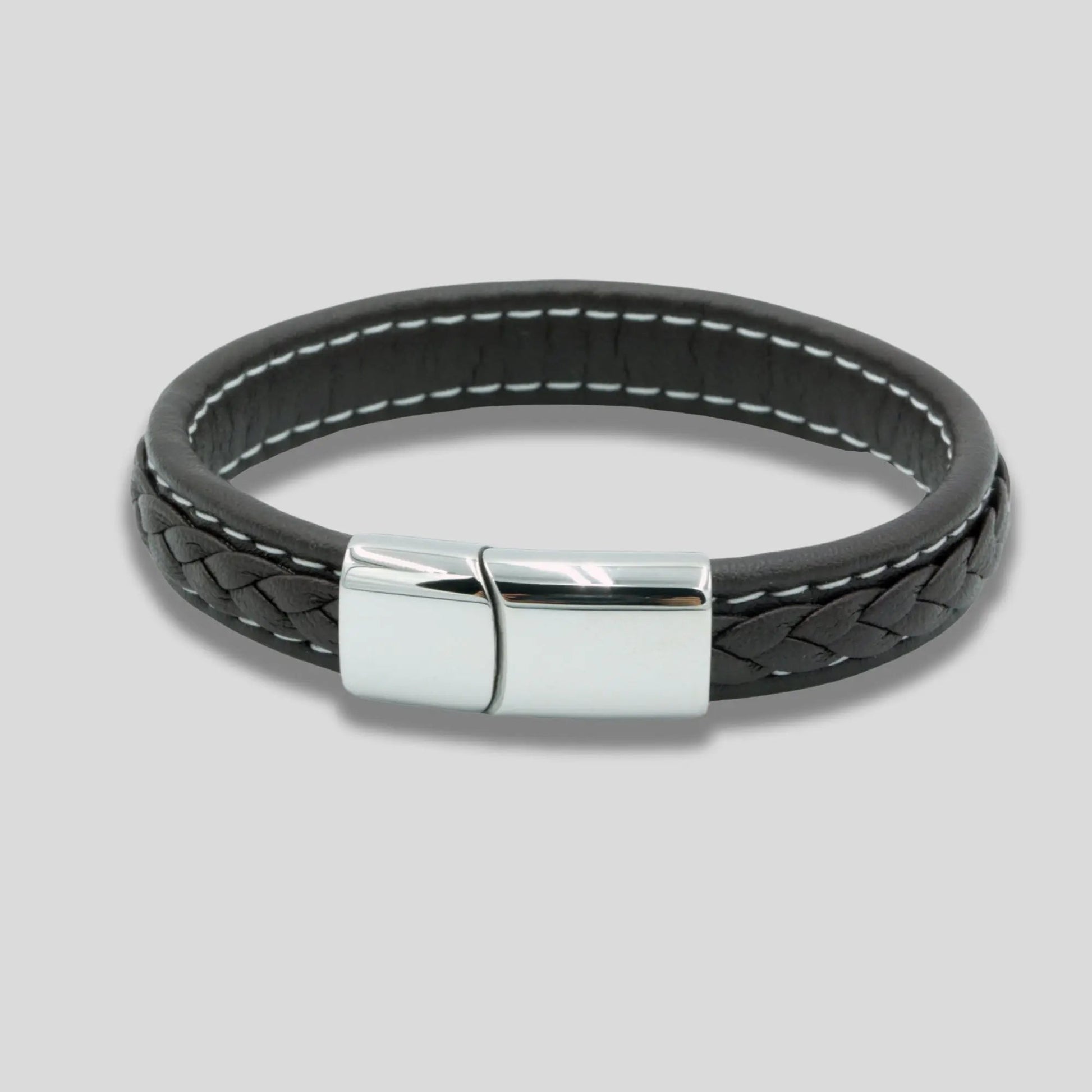 Brown Braided Leather Bracelet with Magnetic Strap