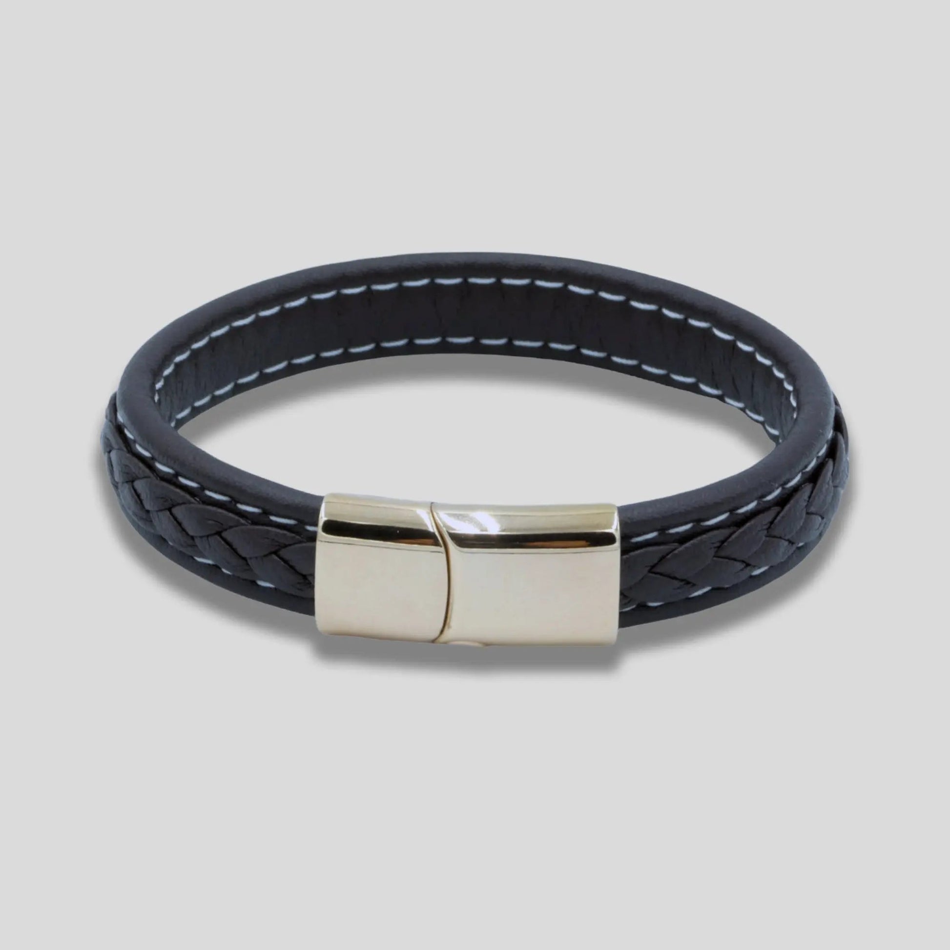 Brown Braided Leather Bracelet with Rose Gold Magnetic Strap