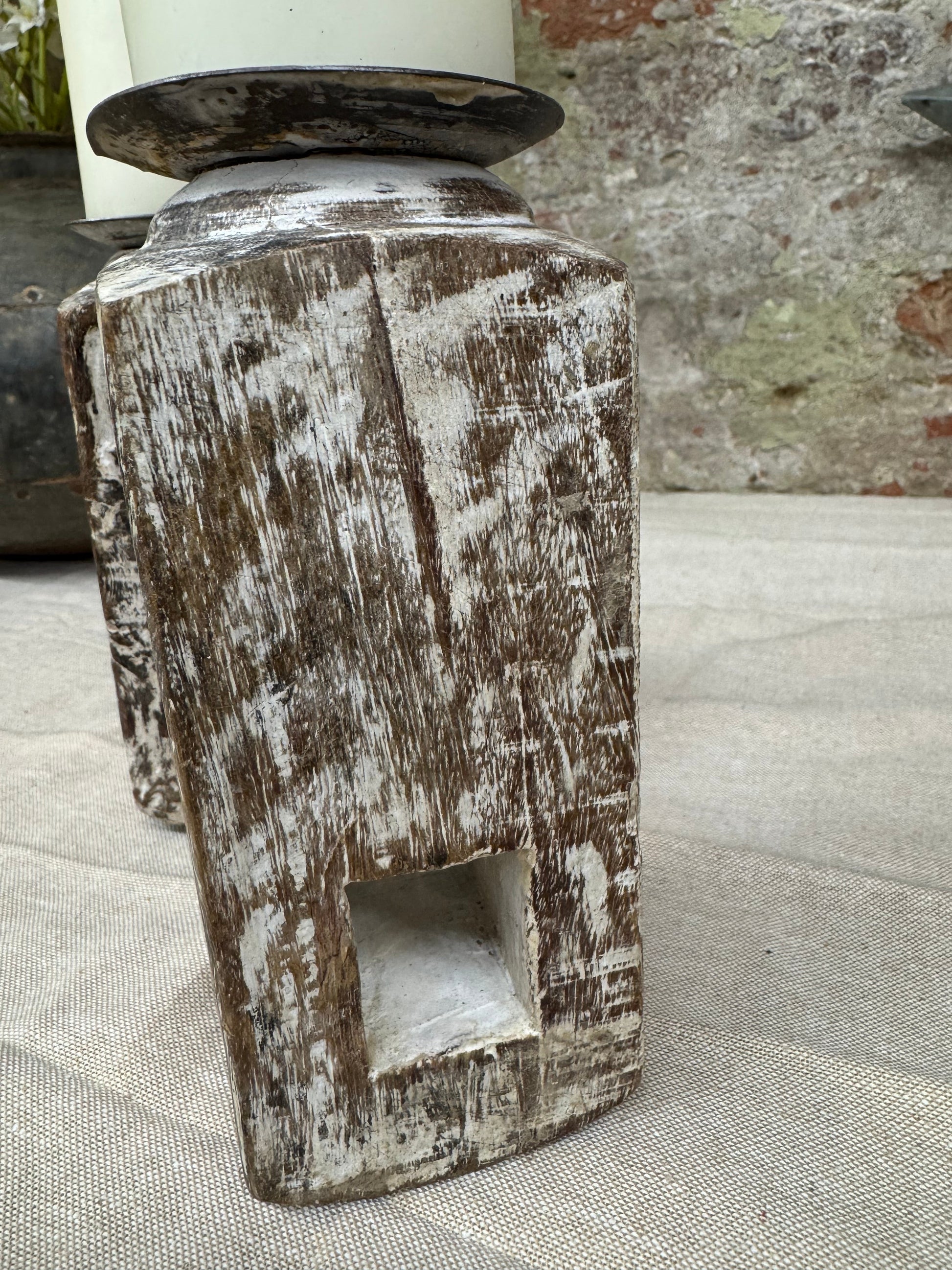 Pair of Rustic Wooden Candle Holders Large