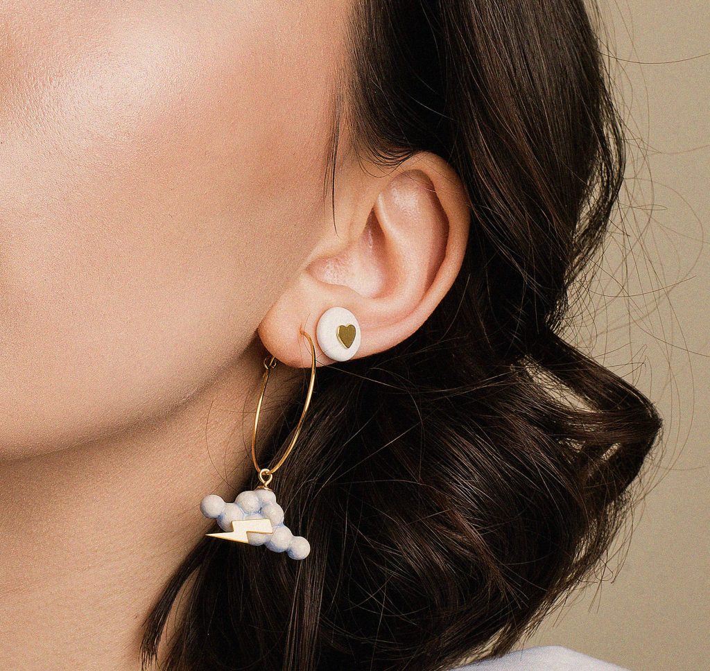 Handmade Ceramic Earrings with 24K Gold – Eye of Protection by SCULP at www.brixbailey.com