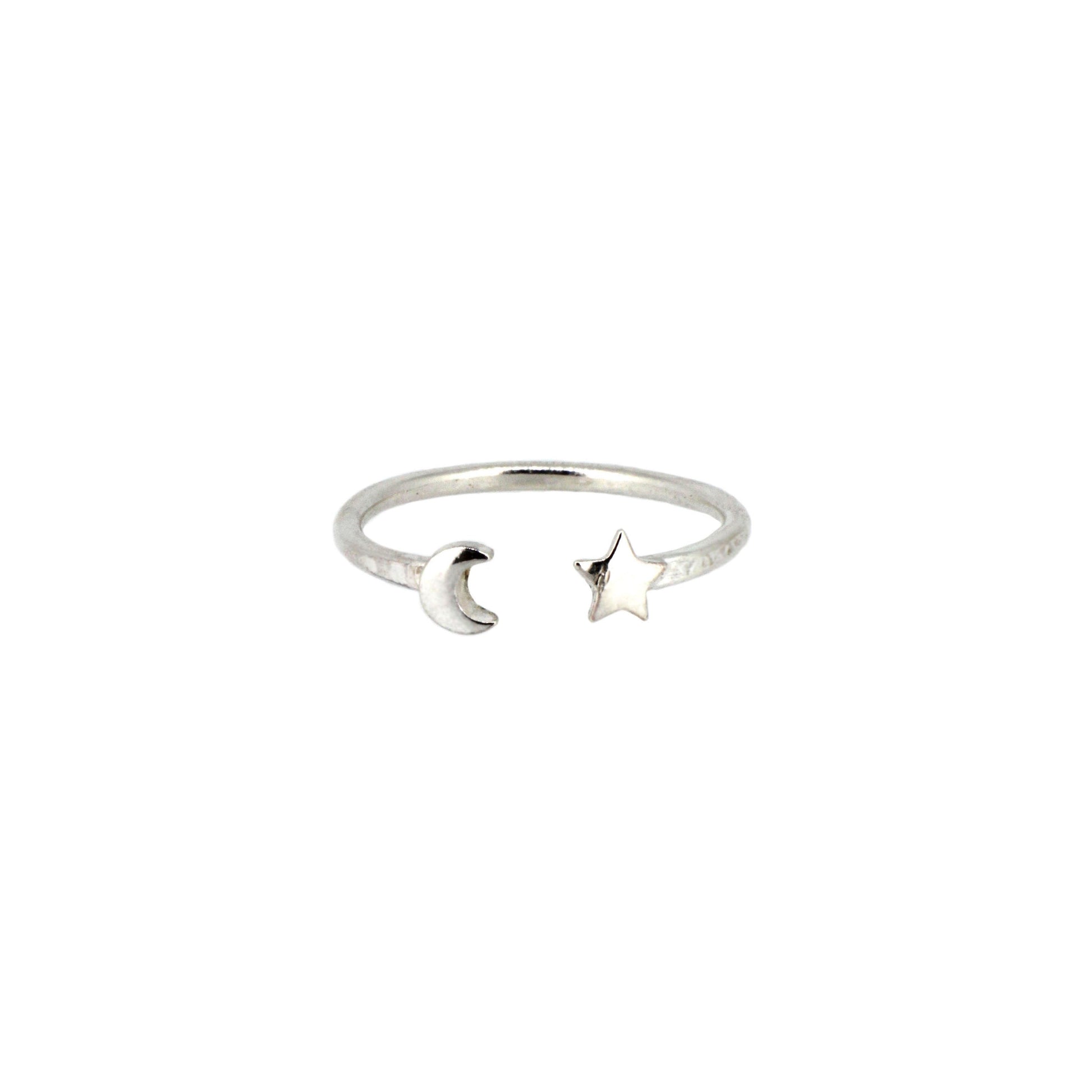 Moon and Star Ring in Recycled Silver
