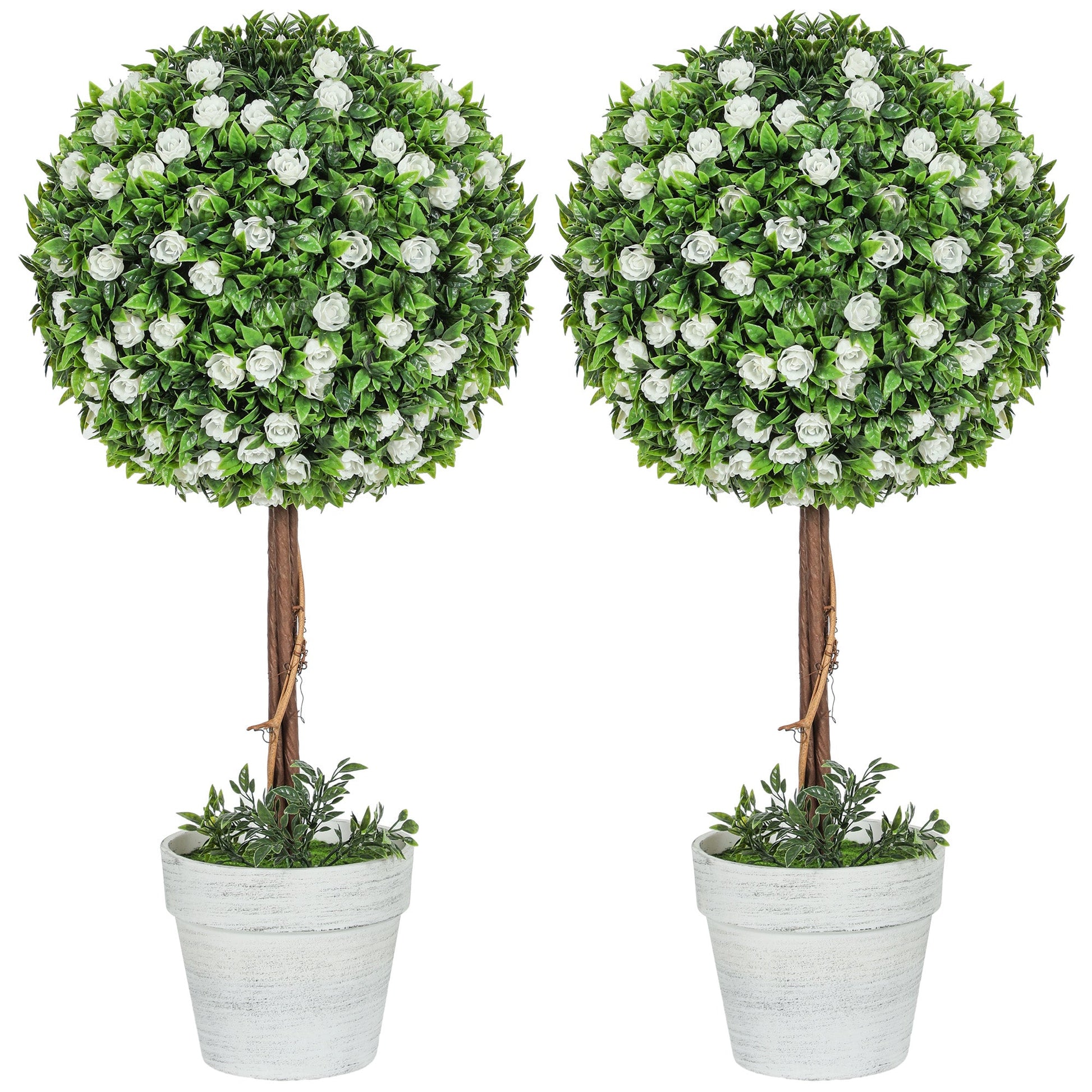 Set of 2 Artificial Rose Plants in Pink, 60cm Height