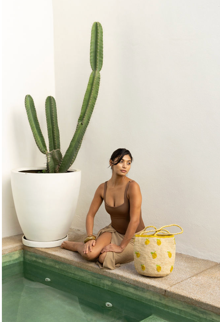 Fruity Raffia Tote Bag with Embroidered Details