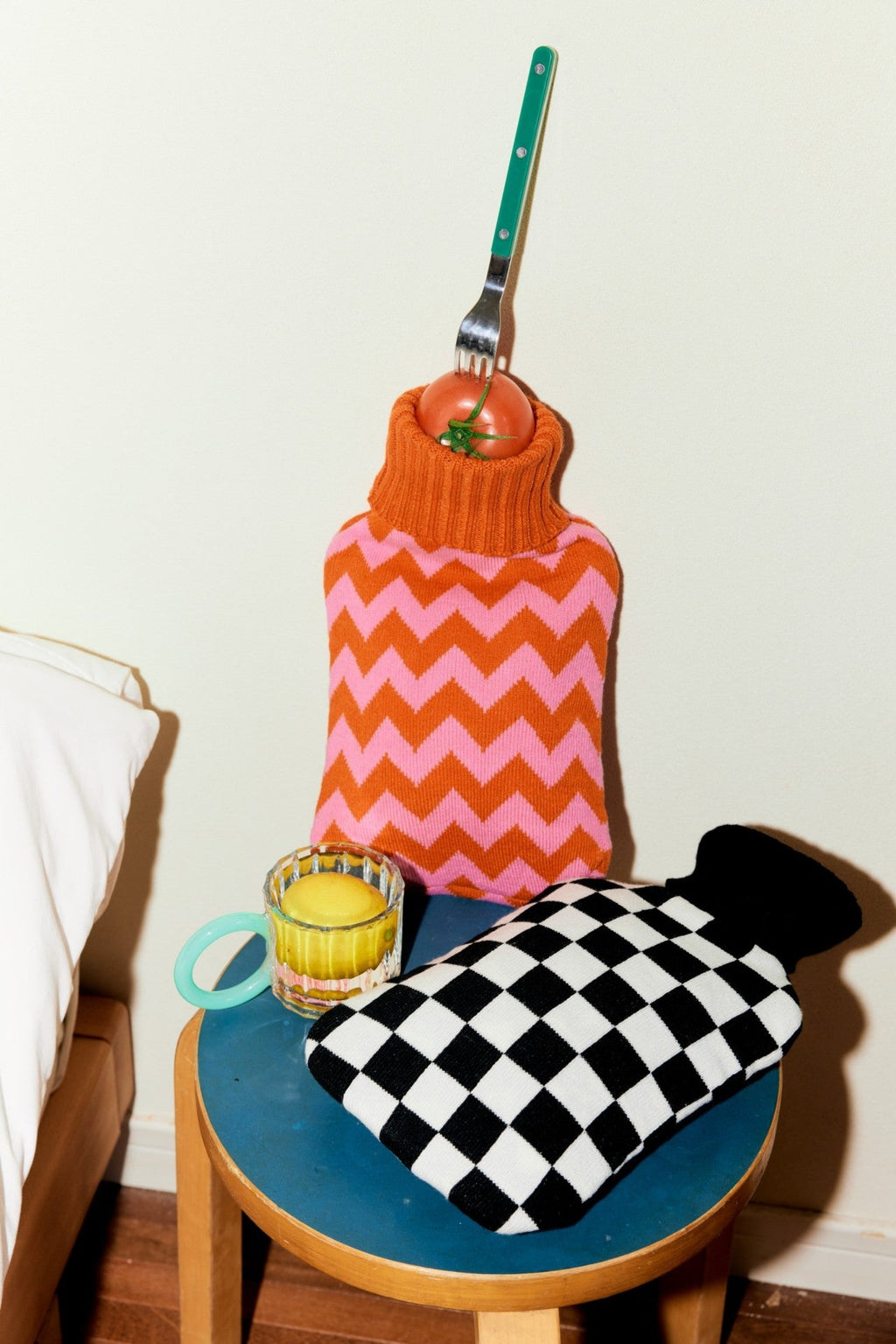 Tangerine Hot Water Bottle With Hand-Knitted Cover