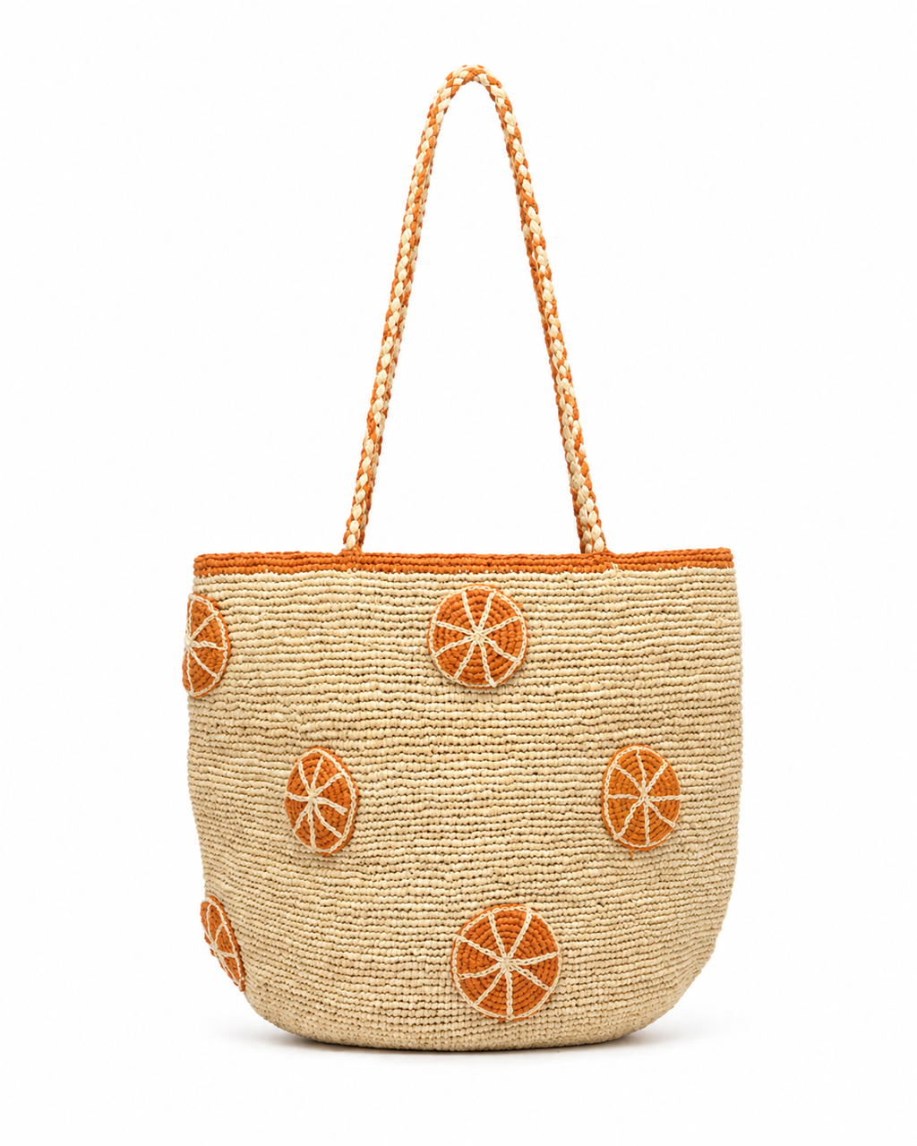 Fruity Raffia Tote Bag with Embroidered Details