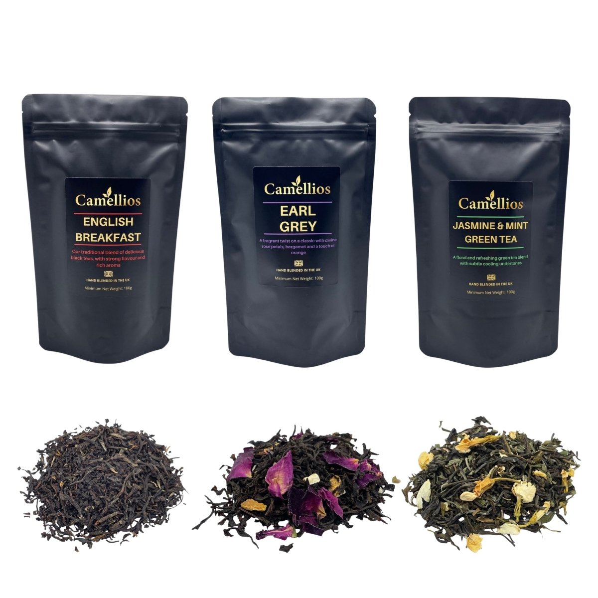 Premium Loose Leaf Tea Bundle with English Breakfast Earl Grey and Jasmine Mint