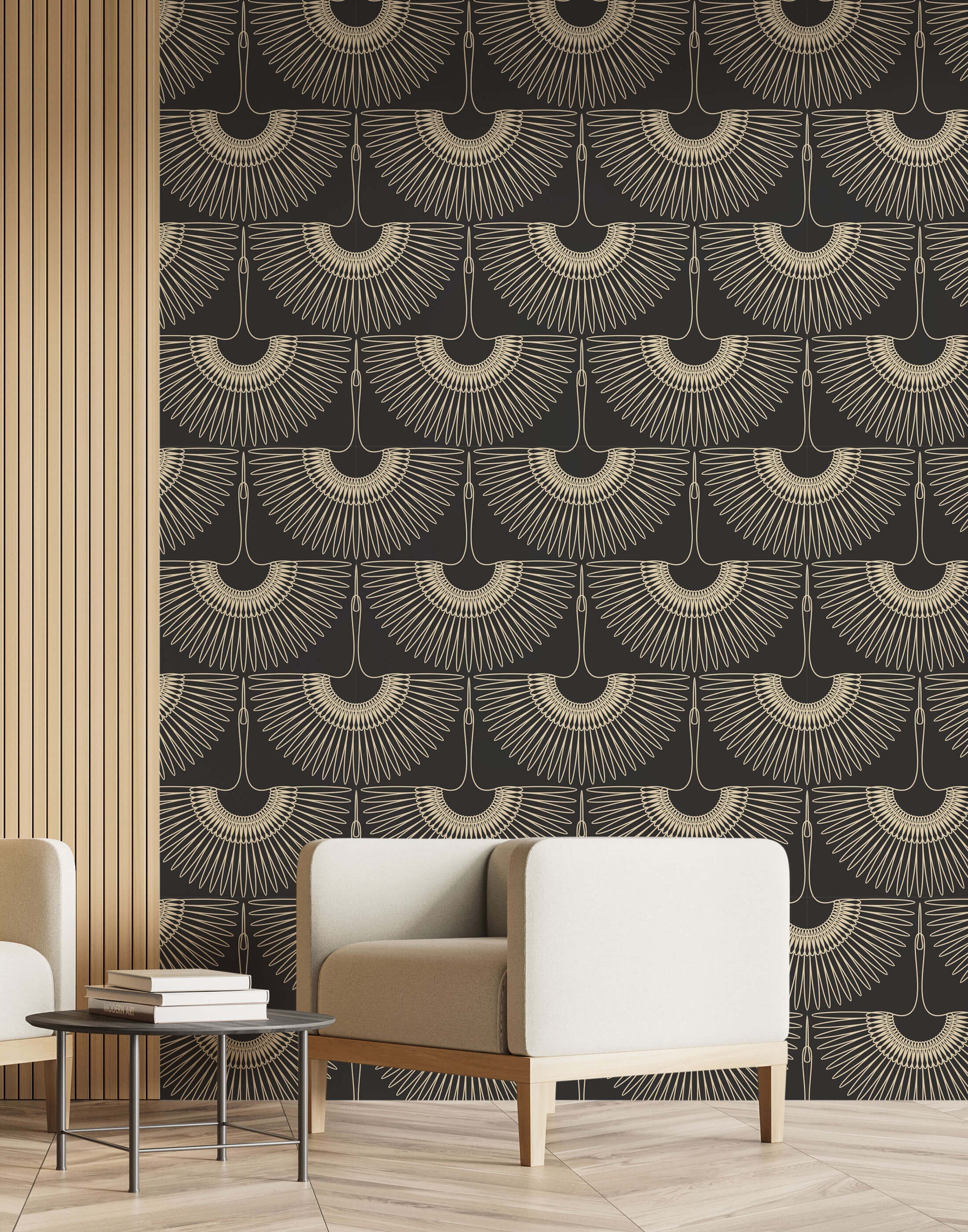 Art Deco Crane Wallpaper