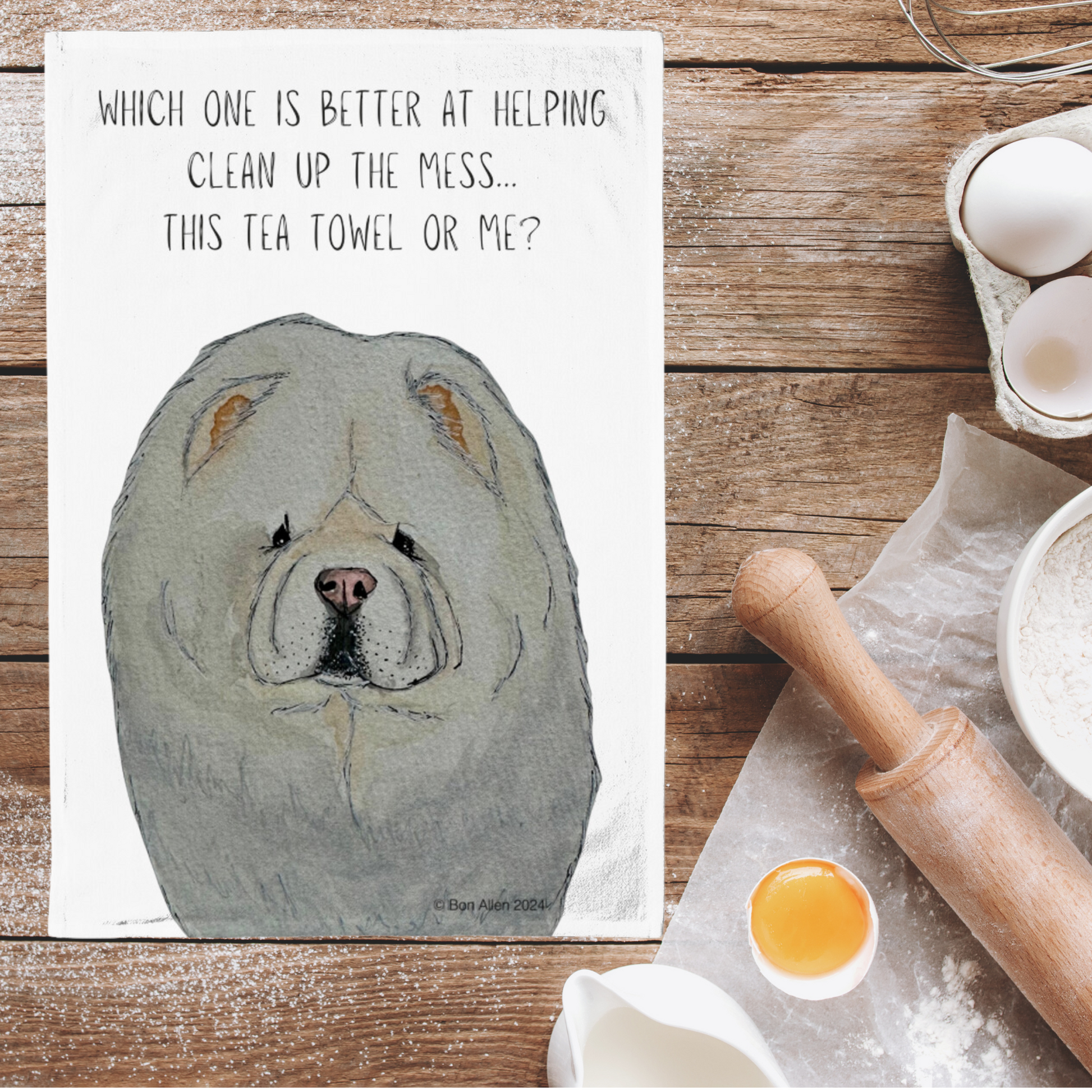 Cream Chow Chow Tea Towel