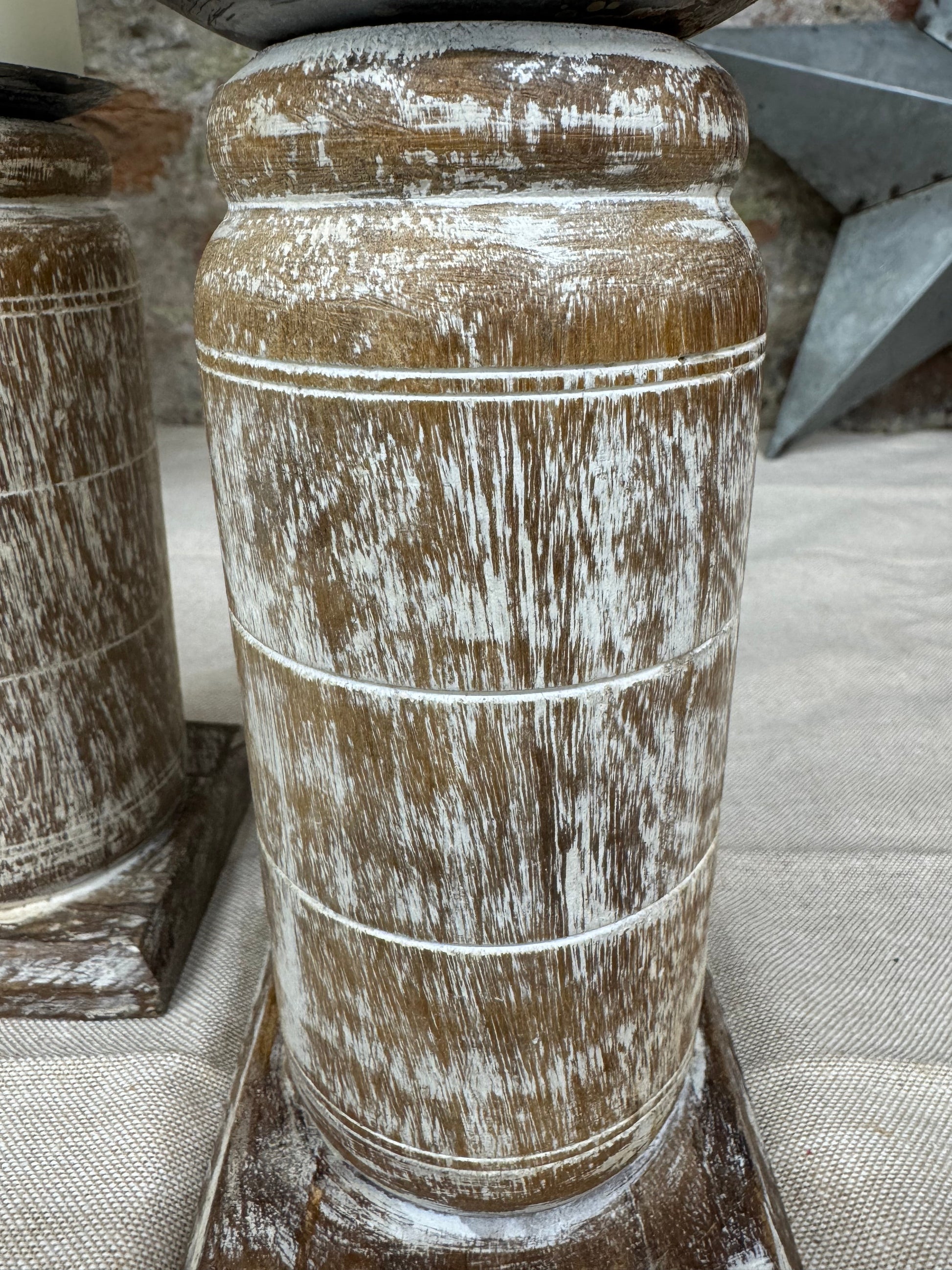Pair of Rustic Wooden Candle Holders Large Church Candlesticks
