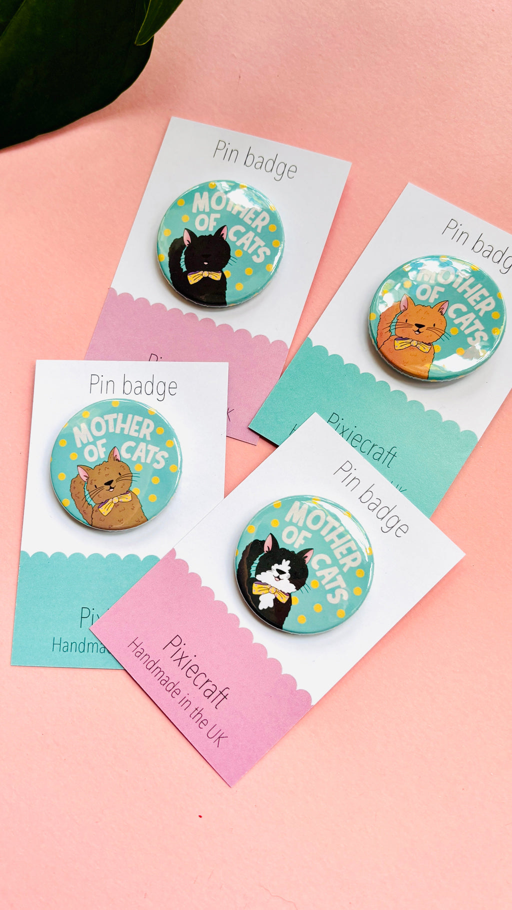 Mother of Cats Gift Pin Badge or Magnet Handmade Accessory
