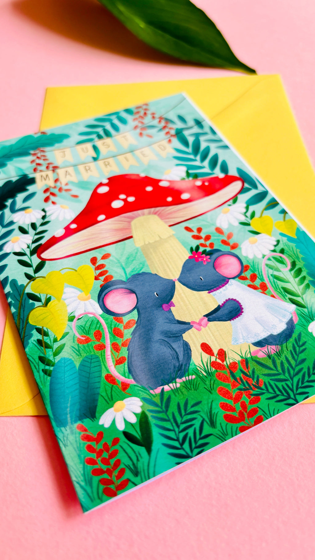Cute Forest Wedding Card with Woodland Mice and Mushroom