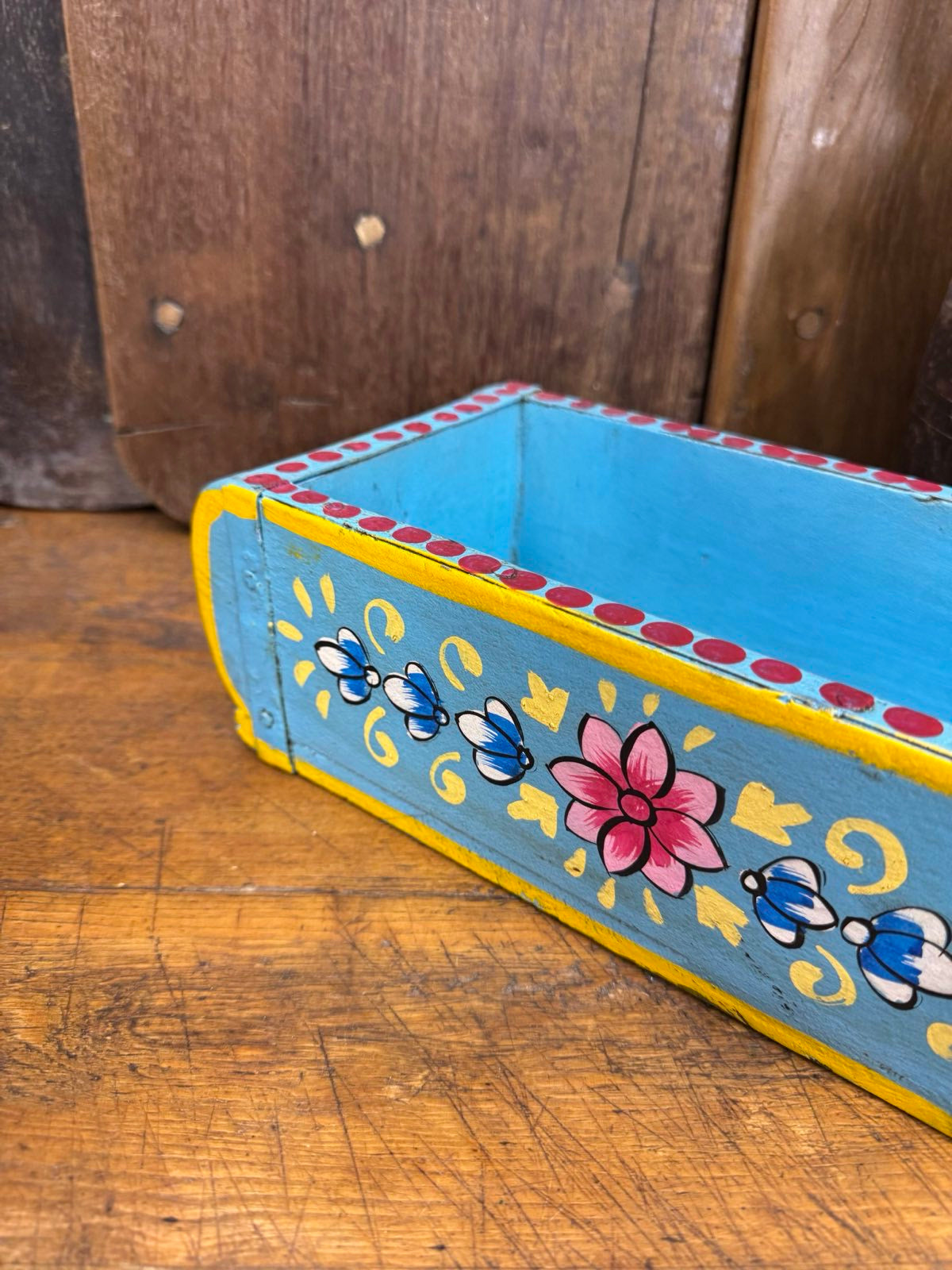 Blue Wooden Painted Brick Mould Decorative Herb Planter Storage Box