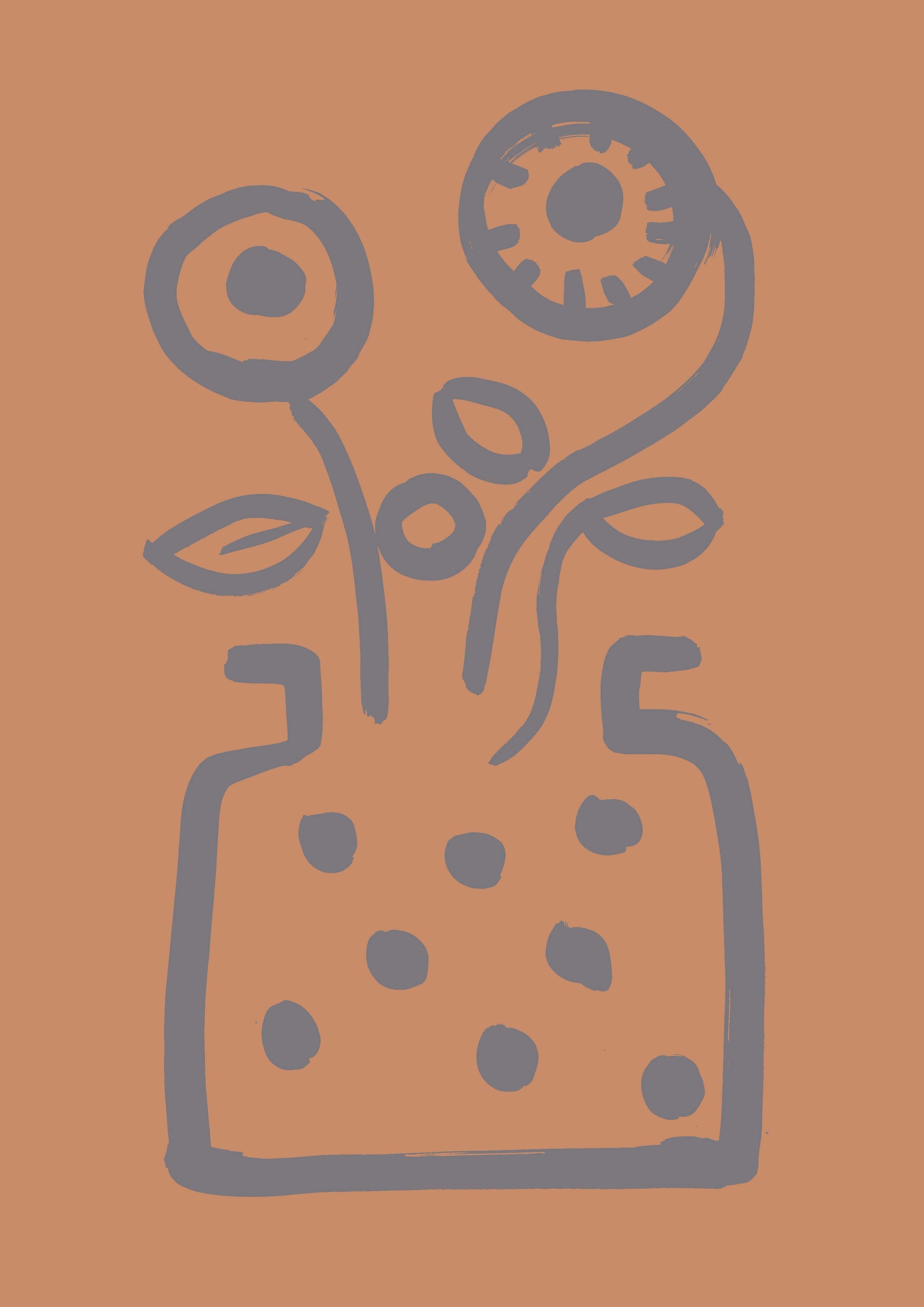 Vase No 2 Print in Toffee and Pewter