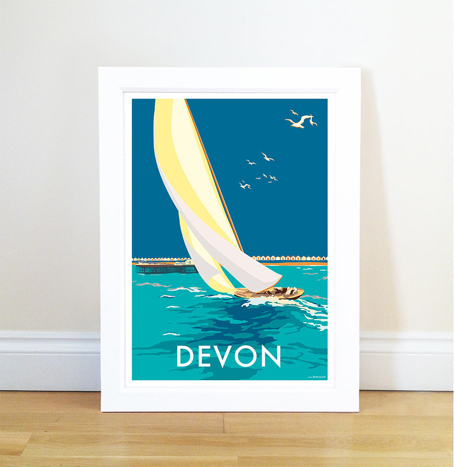 Devon Sailing Boat Vintage Seaside Print