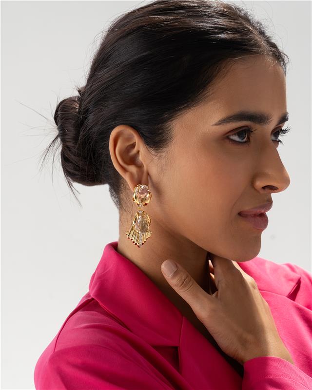 Golden Drop Statement Earring with Pearl