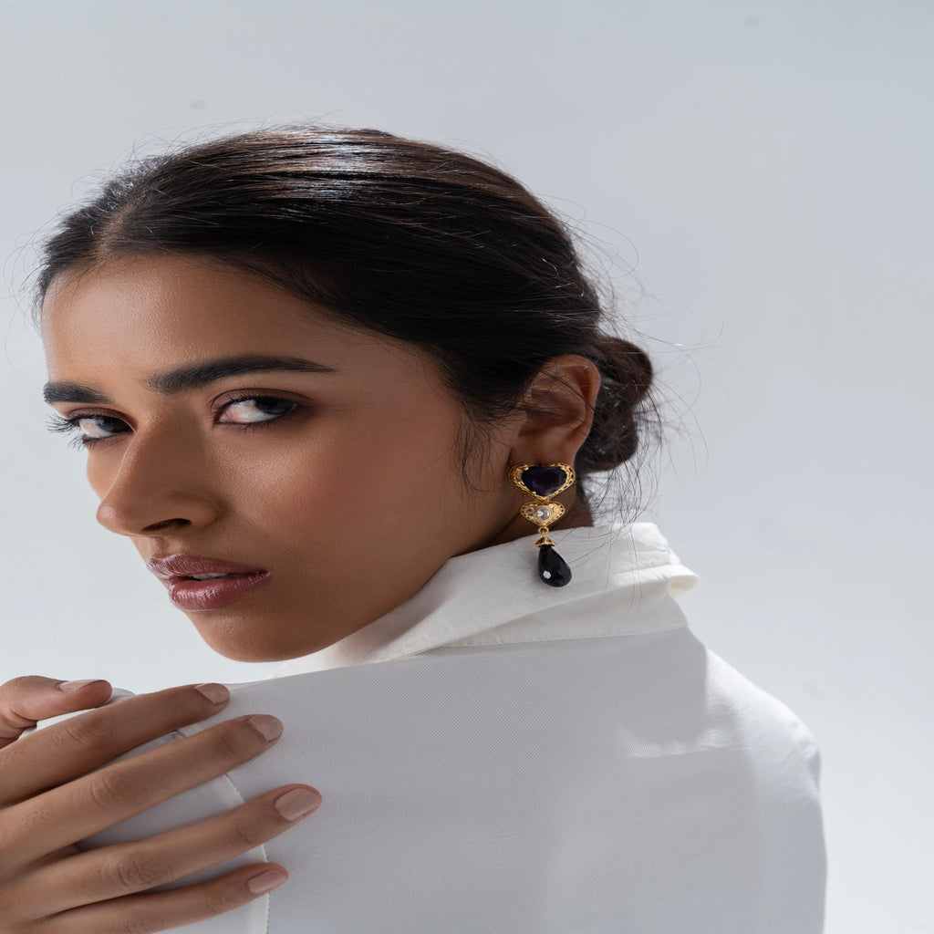 Maroon Dangle Statement Earring with Pearl