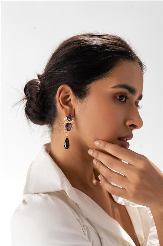 Maroon Dangle Statement Earring with Pearl