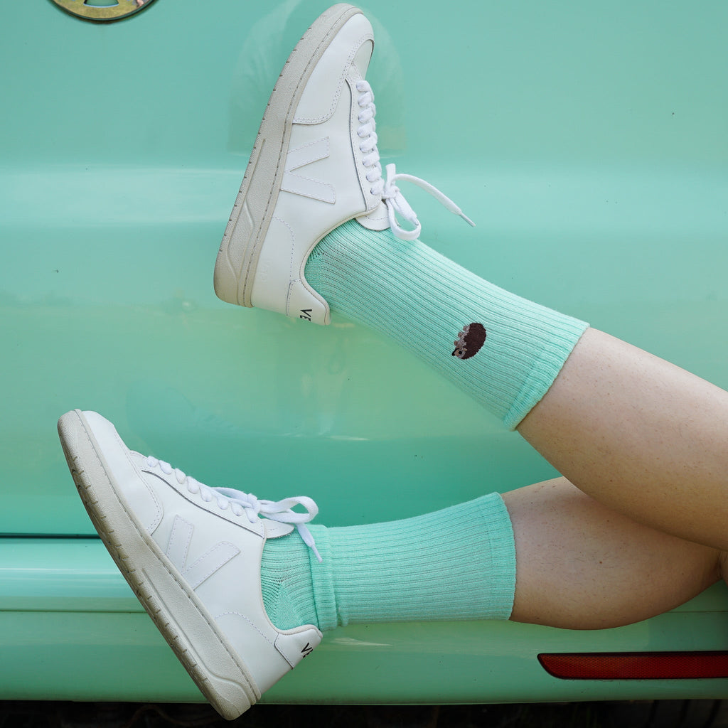 Save the Hedgehog Ribbed Bamboo Socks in Green