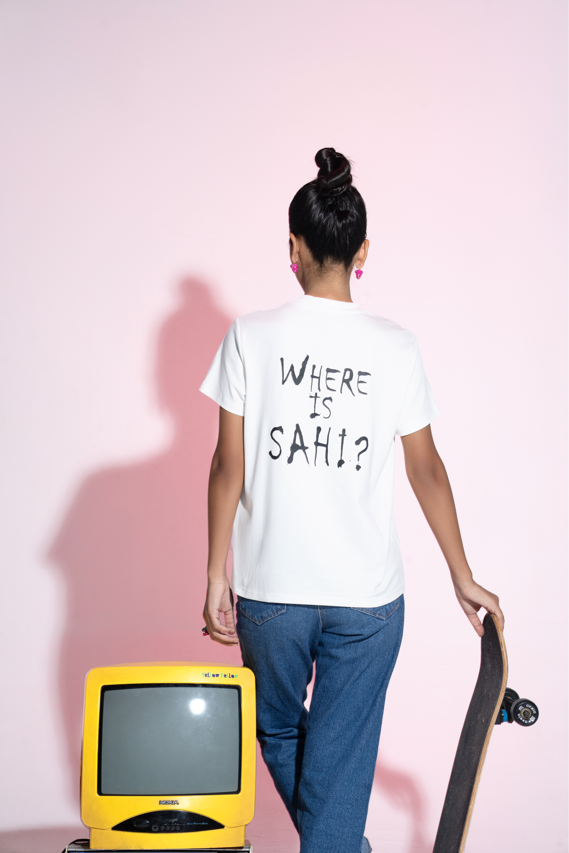 Pop Art Alice Hand Embroidered Cotton T-Shirt in White