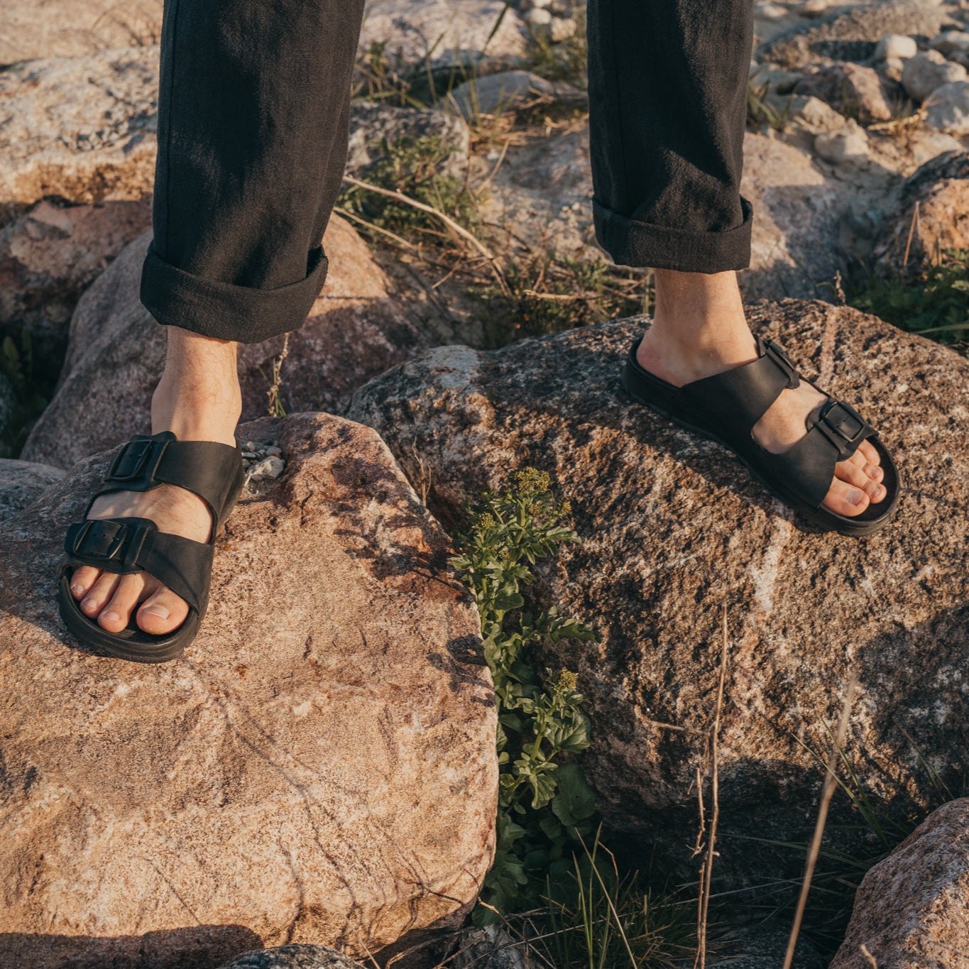 Classic Slip-On Leather Sandals with Adjustable Buckle Straps - Handmade in Estonia, Perfect for Any Setting by Omaking at www.brixbailey.com