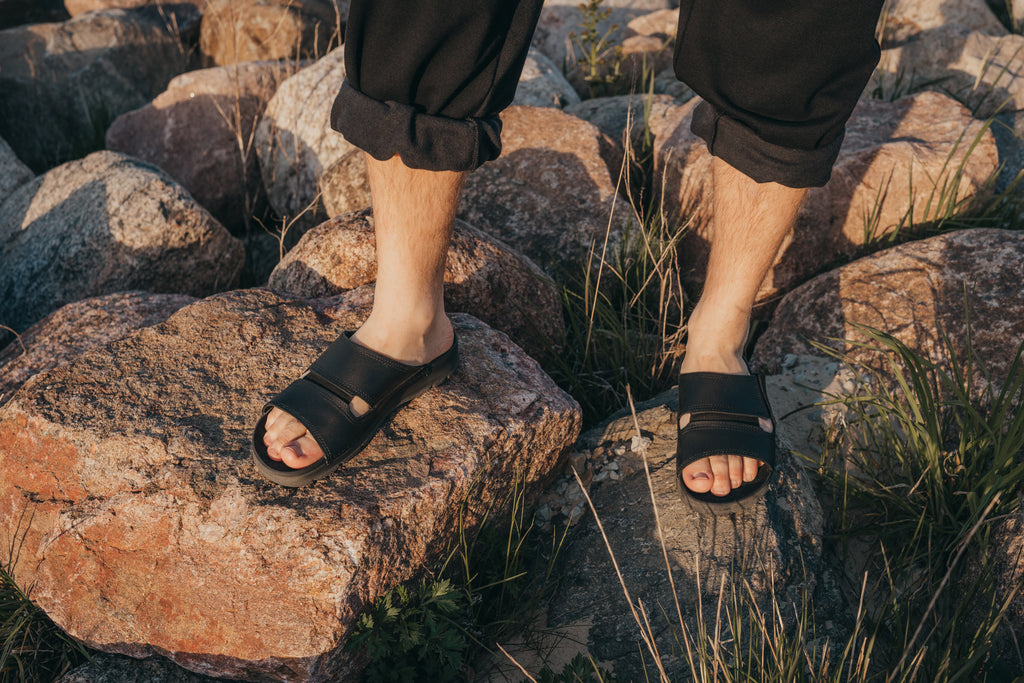 Simple Leather Slip-On Sandals - Comfortable & Durable Handmade Footwear by Omaking at www.brixbailey.com
