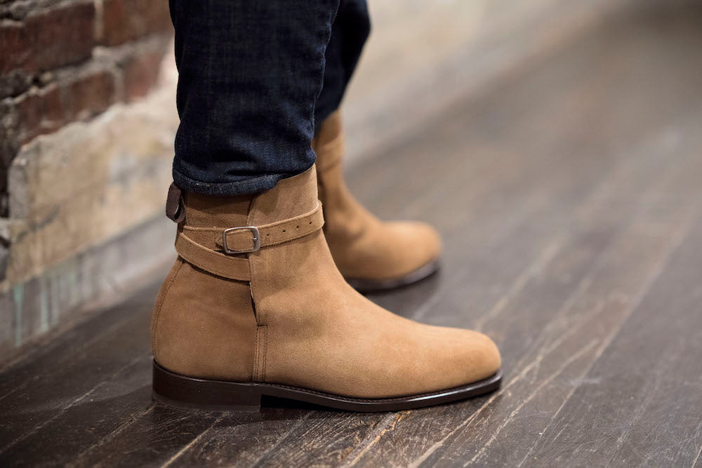 Tobacco Suede Jodhpur Boots with Welted Leather Sole