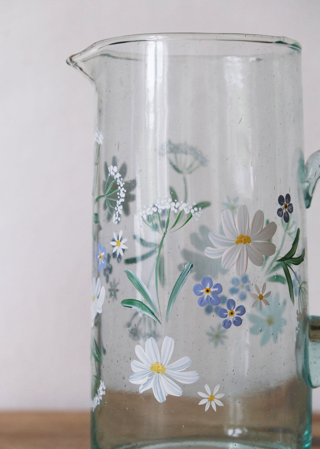 Cosmos and Cow Parsley Recycled Glass Jug