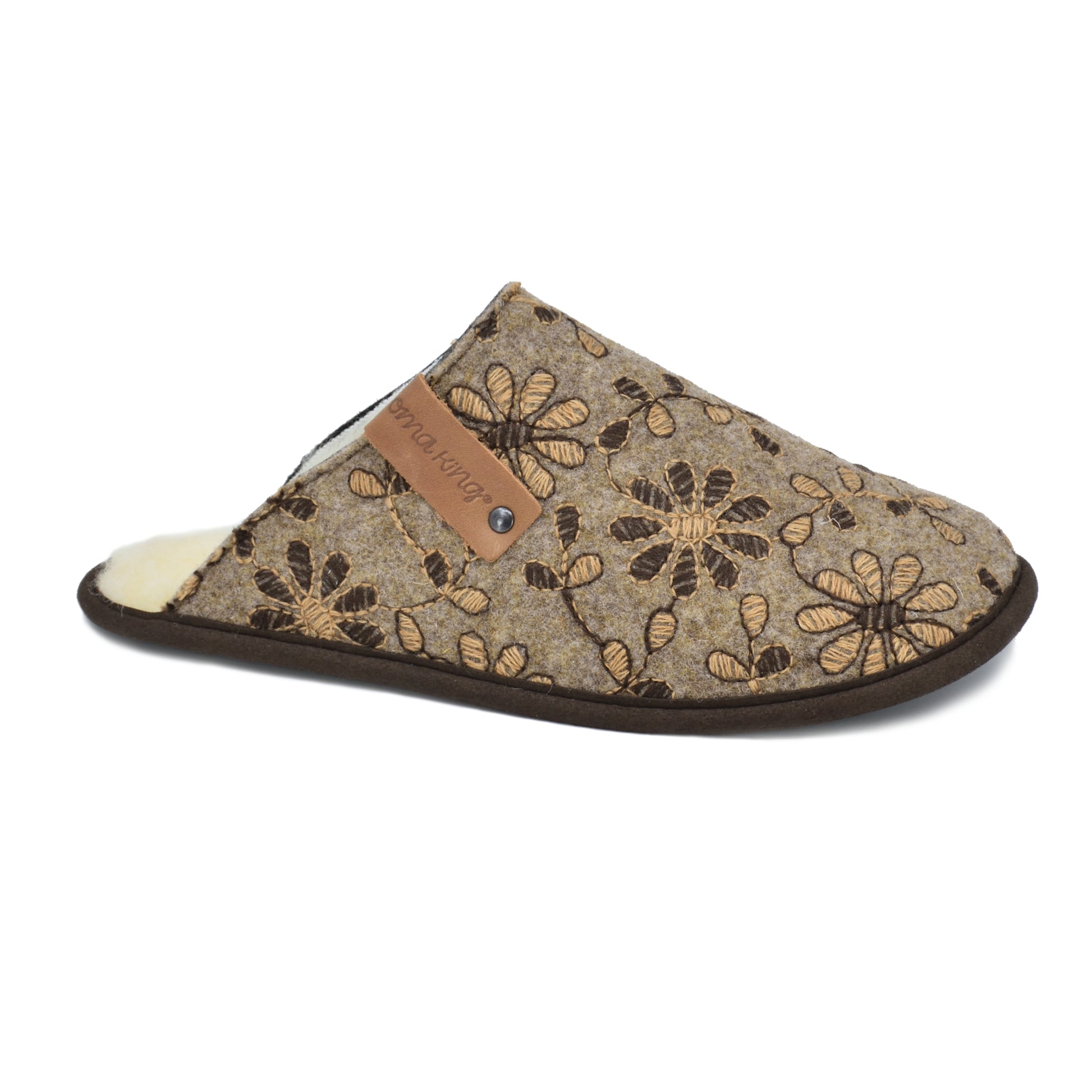 Handmade Floral Jugu Slippers - Comfy Natural Wool Lining by Omaking at brixbailey.com