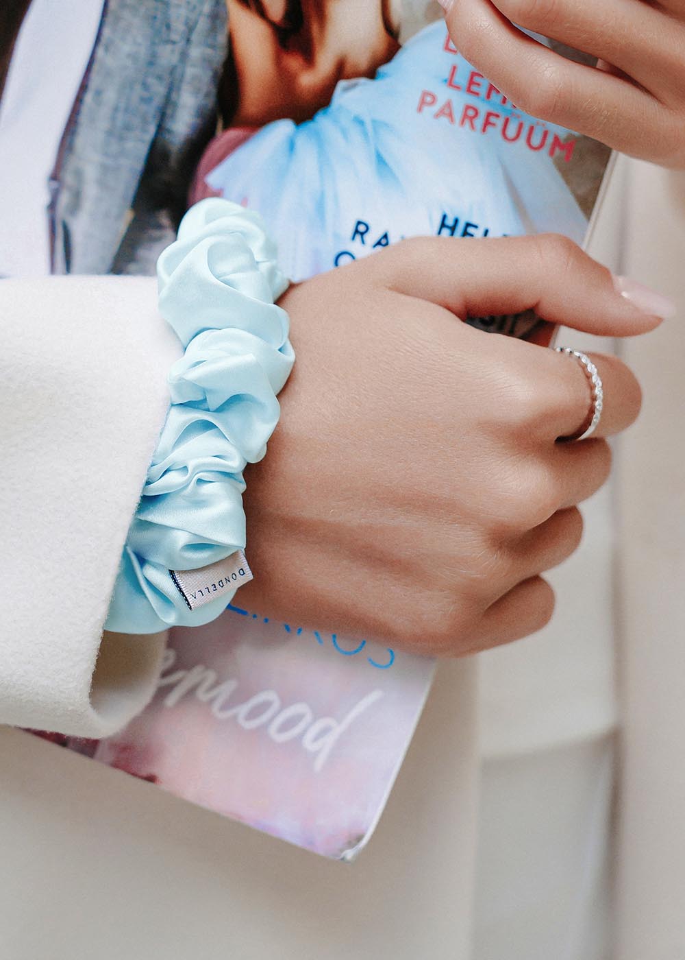 Experience Luxury with the Aqua Mulberry Silk Hair Scrunchie by Dondella at www.brixbailey.com