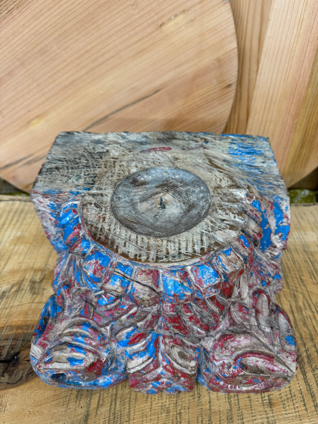 Rustic XL Church Candle Holder with Indian Pillar Base