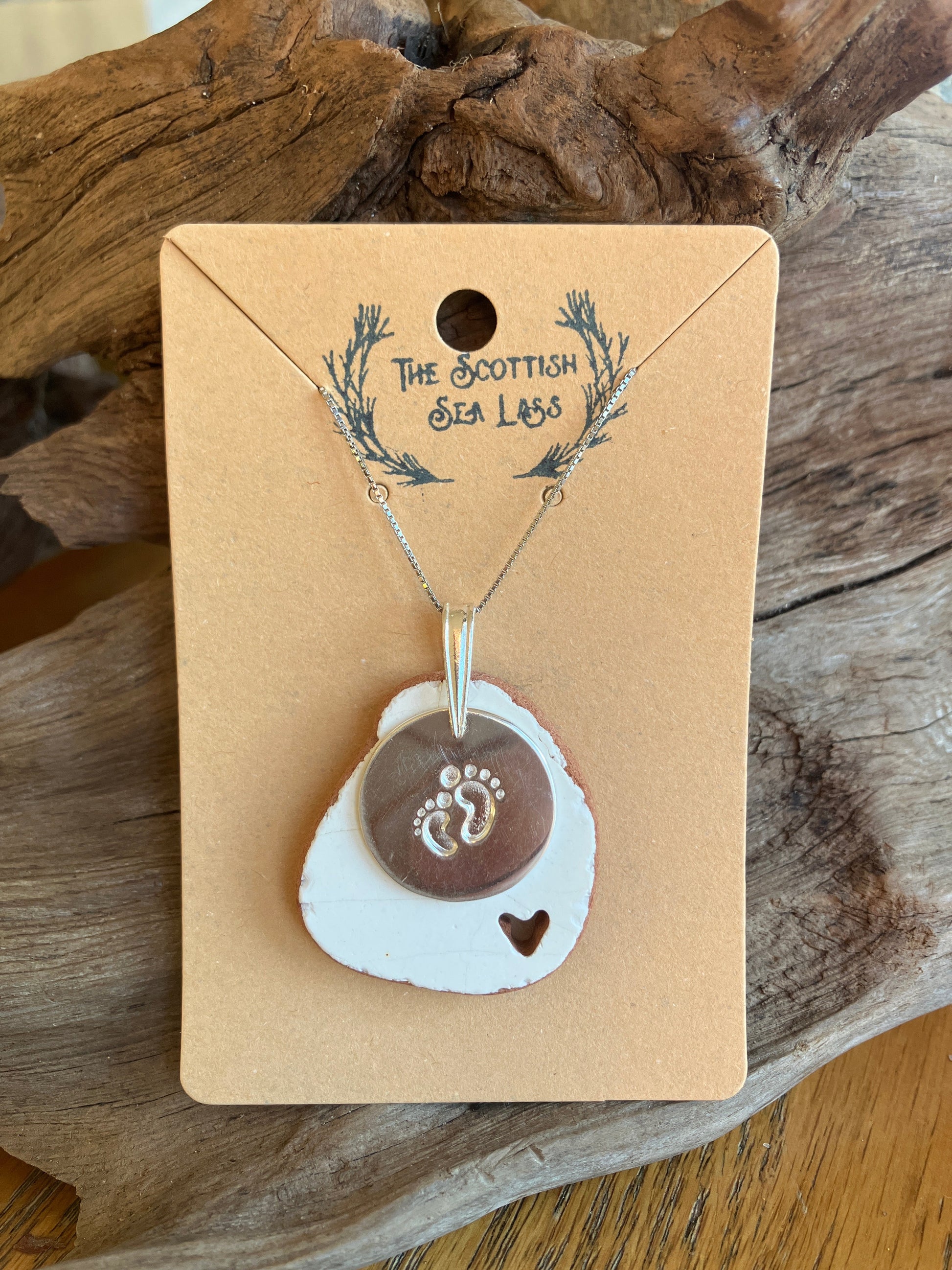 Baby Feet Scottish Sea Pottery Sterling Silver Pendant