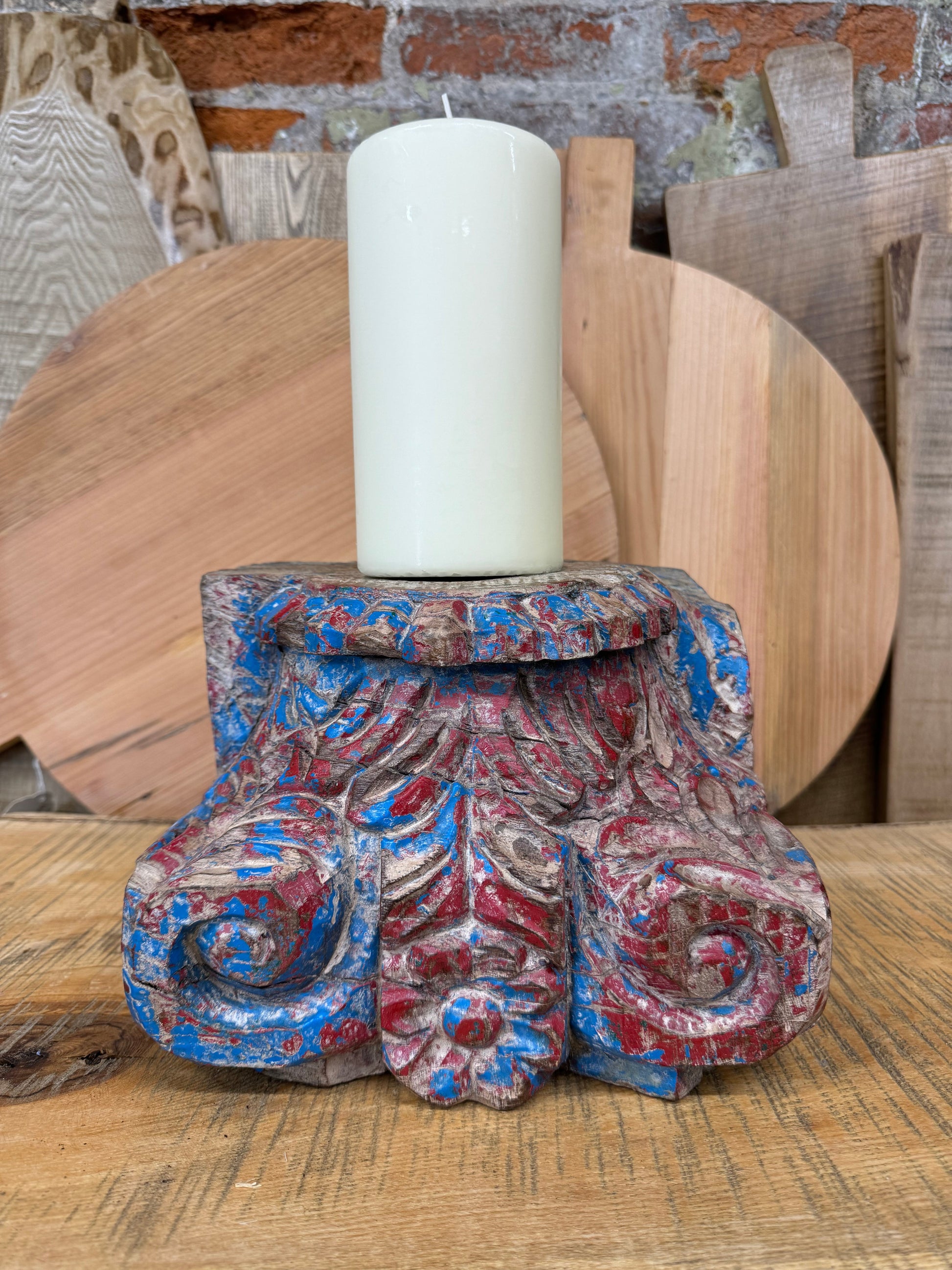 Rustic XL Church Candle Holder with Indian Pillar Base