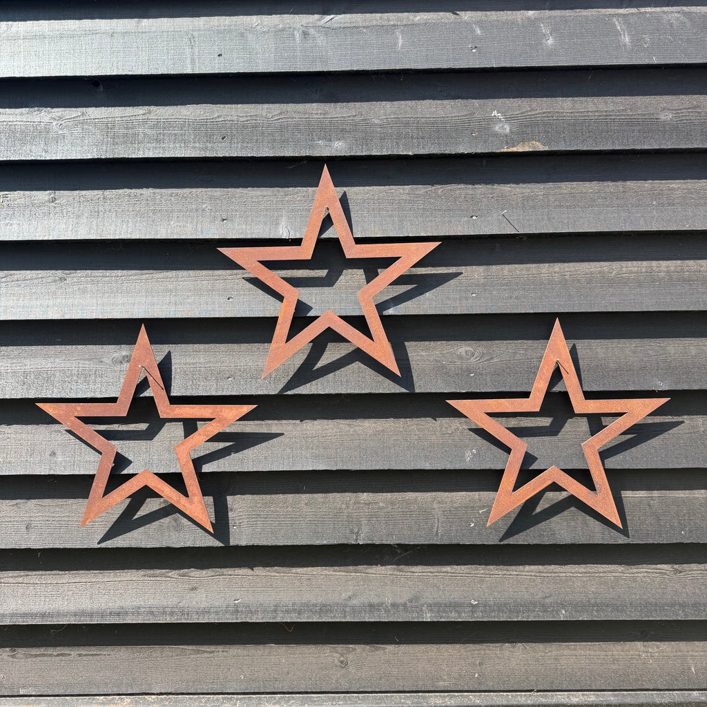 Set of 3 Rusty Metal Stars for Home and Garden