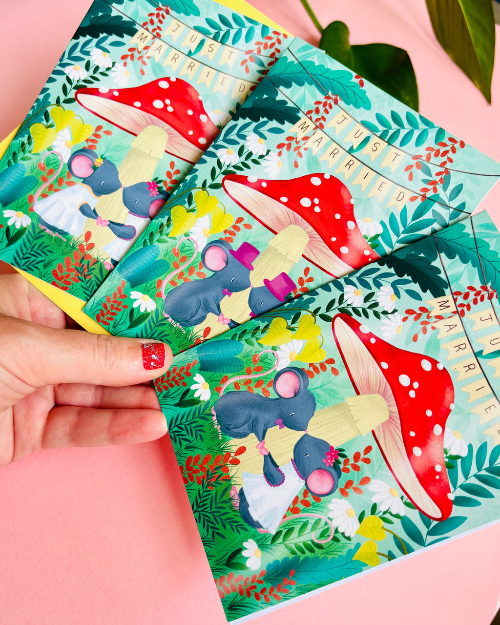 Handmade Lesbian Wedding Card with Woodland Mouse Brides