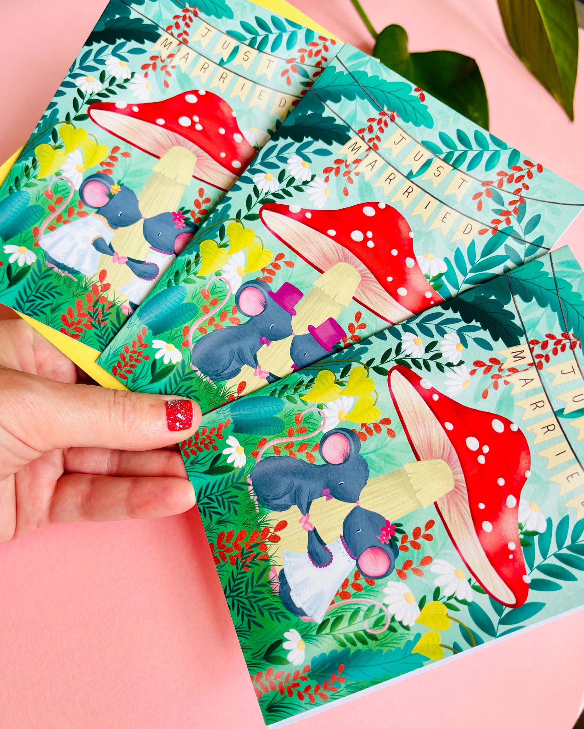 Handmade Lesbian Wedding Card with Woodland Mouse Brides
