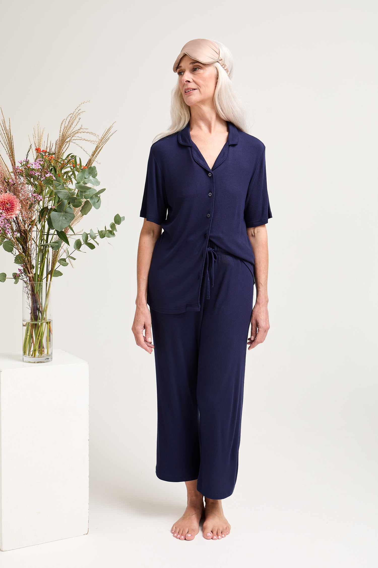 EcoVero Ribbed Shirt Capri Set in Midnight