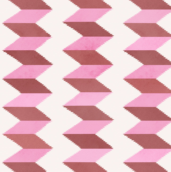 Escher Stripe Wallpaper in Empress Rose