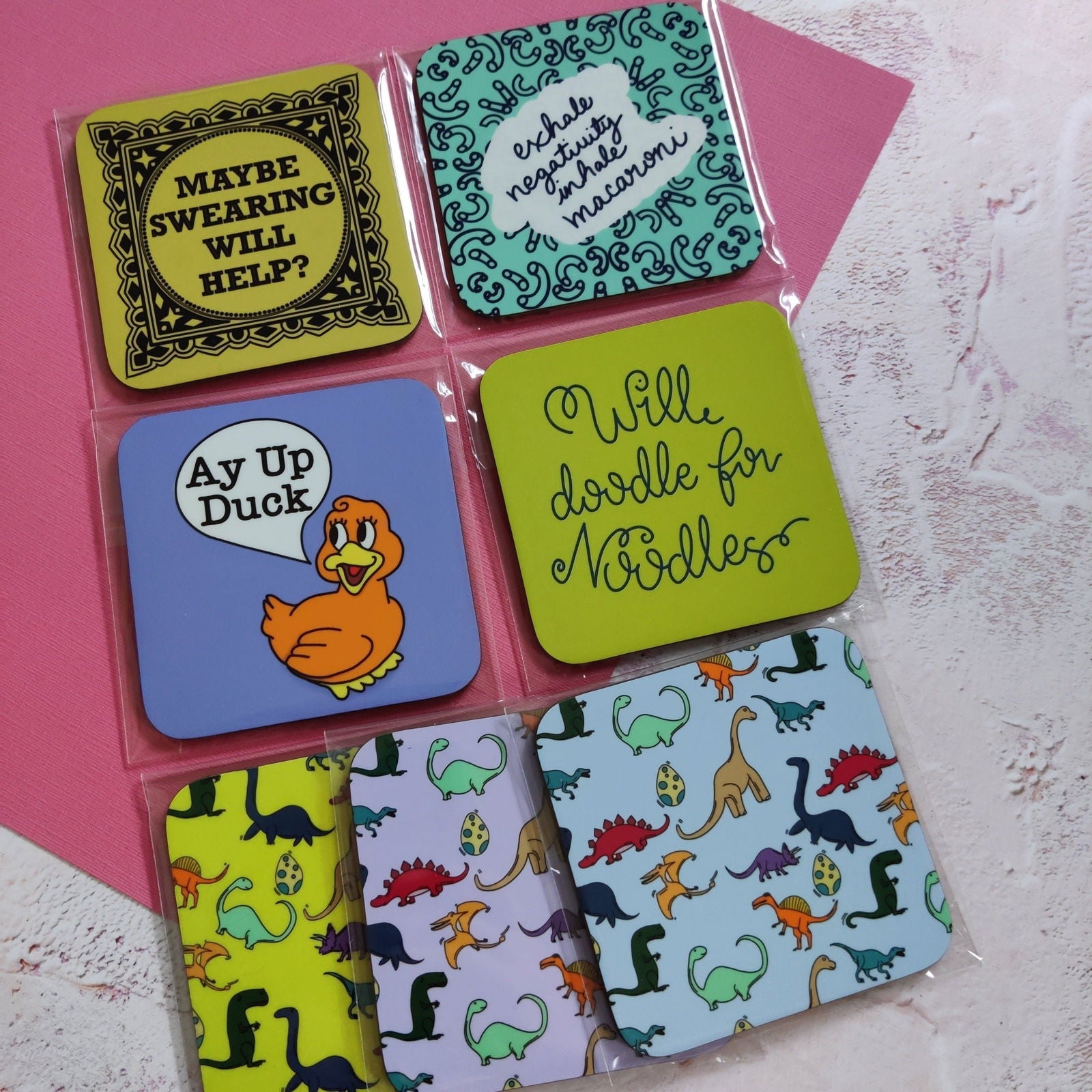 Exhale Negativity Inhale Macaroni Square Coaster