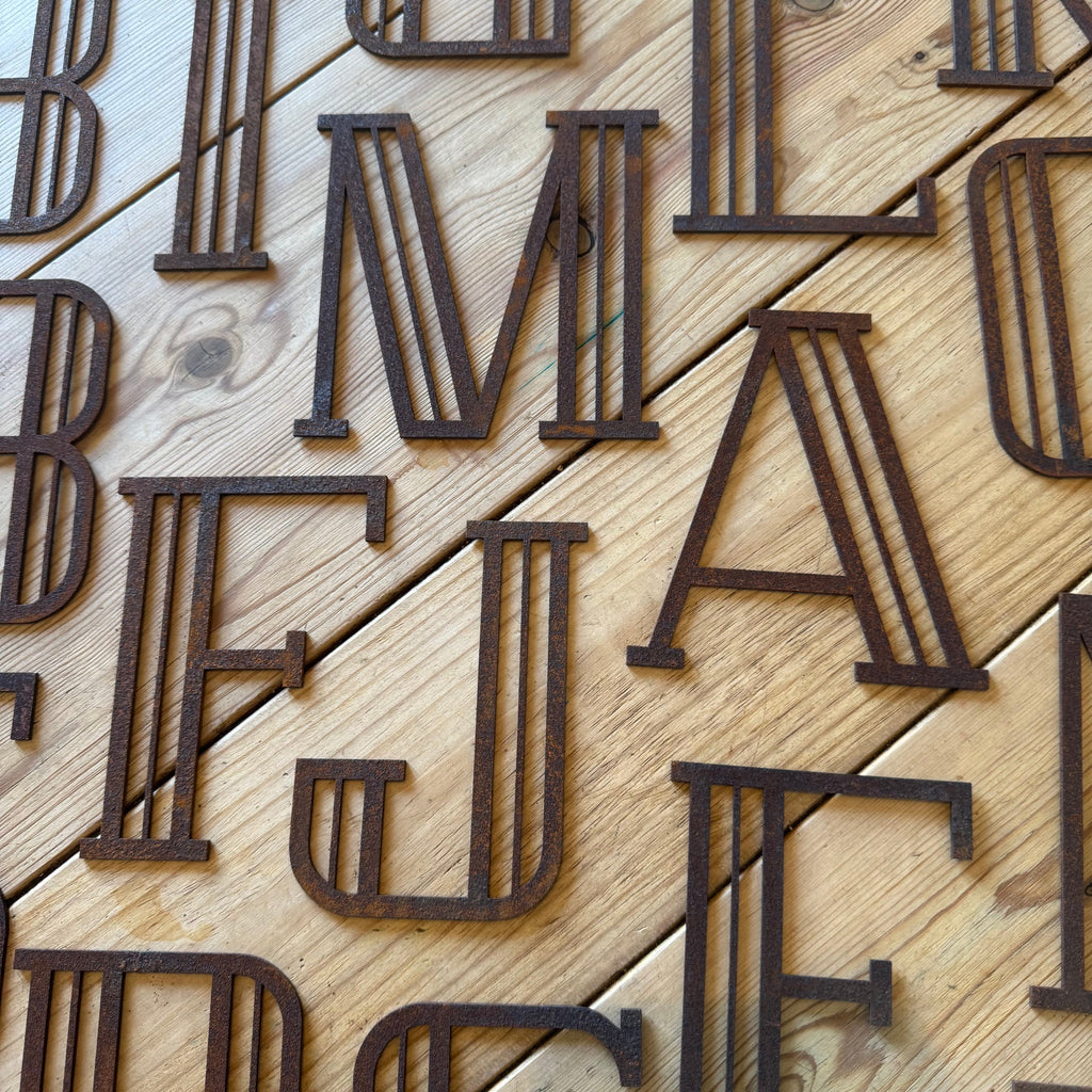 Rusty Metal Art Deco Lettering A-Z 0-9 in 5 inch or 12 inch