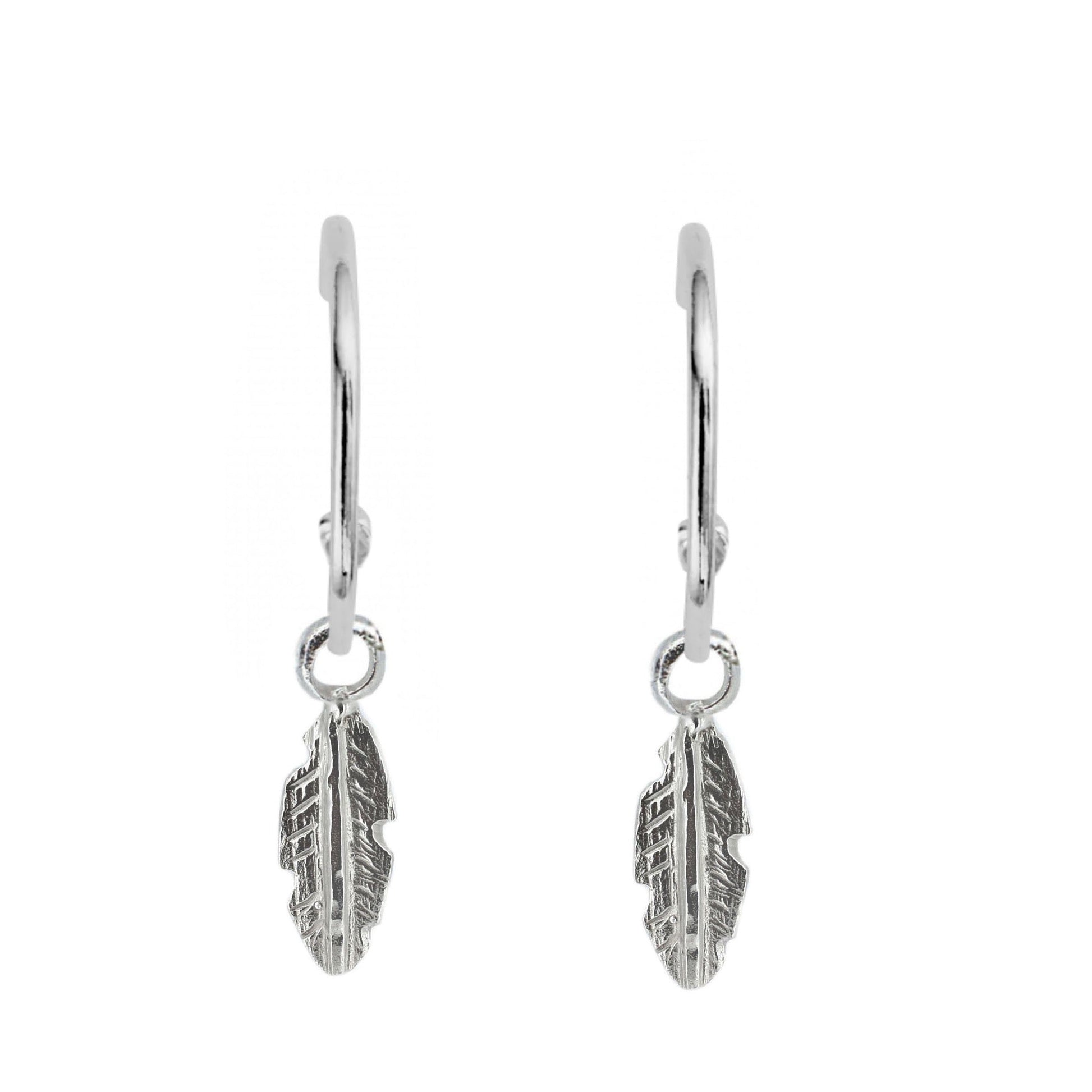 Large Feather Hoop Earrings in Sterling Silver