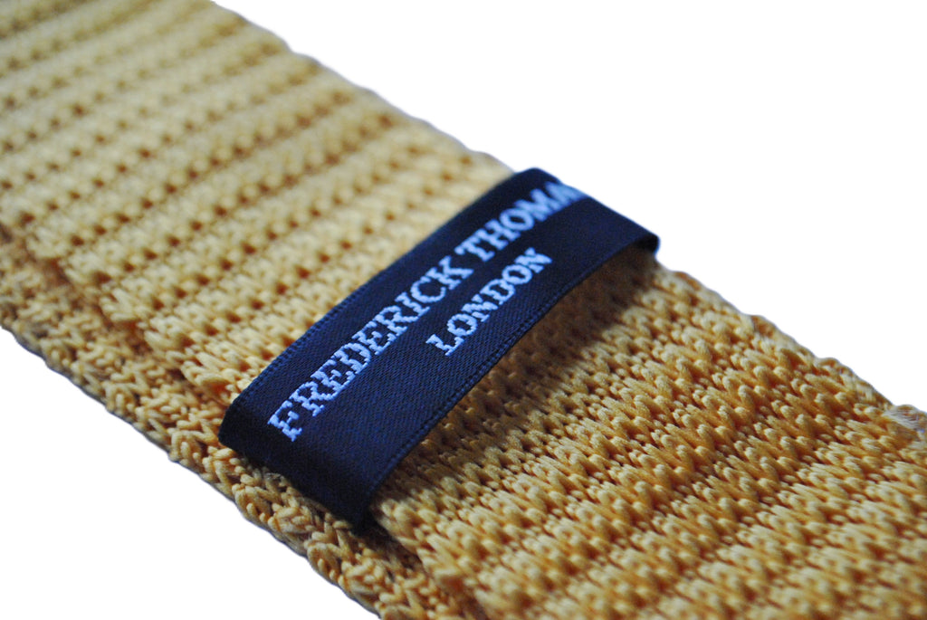 Knitted Yellow Gold Tie with White Polka Dots