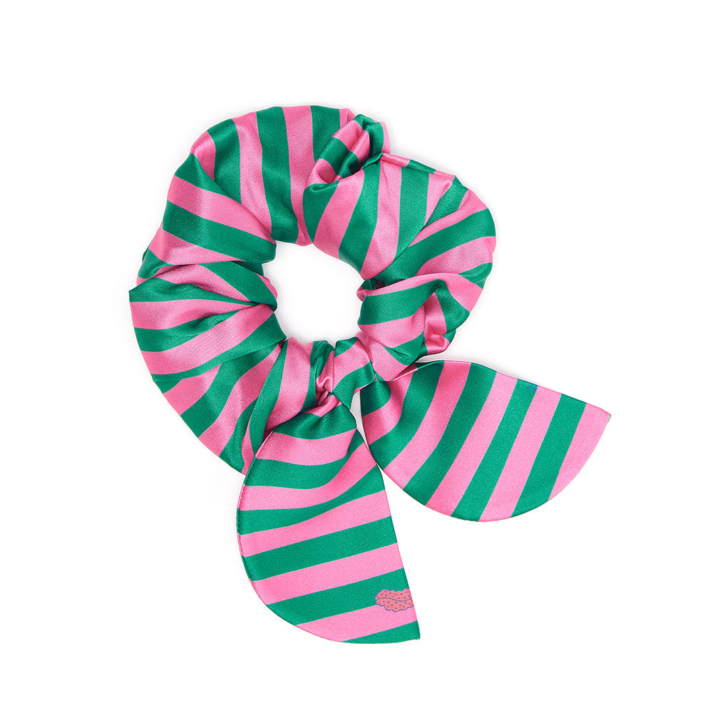 Silk Scrunchie in Flamingo Stripe with Removable Butterfly Wings