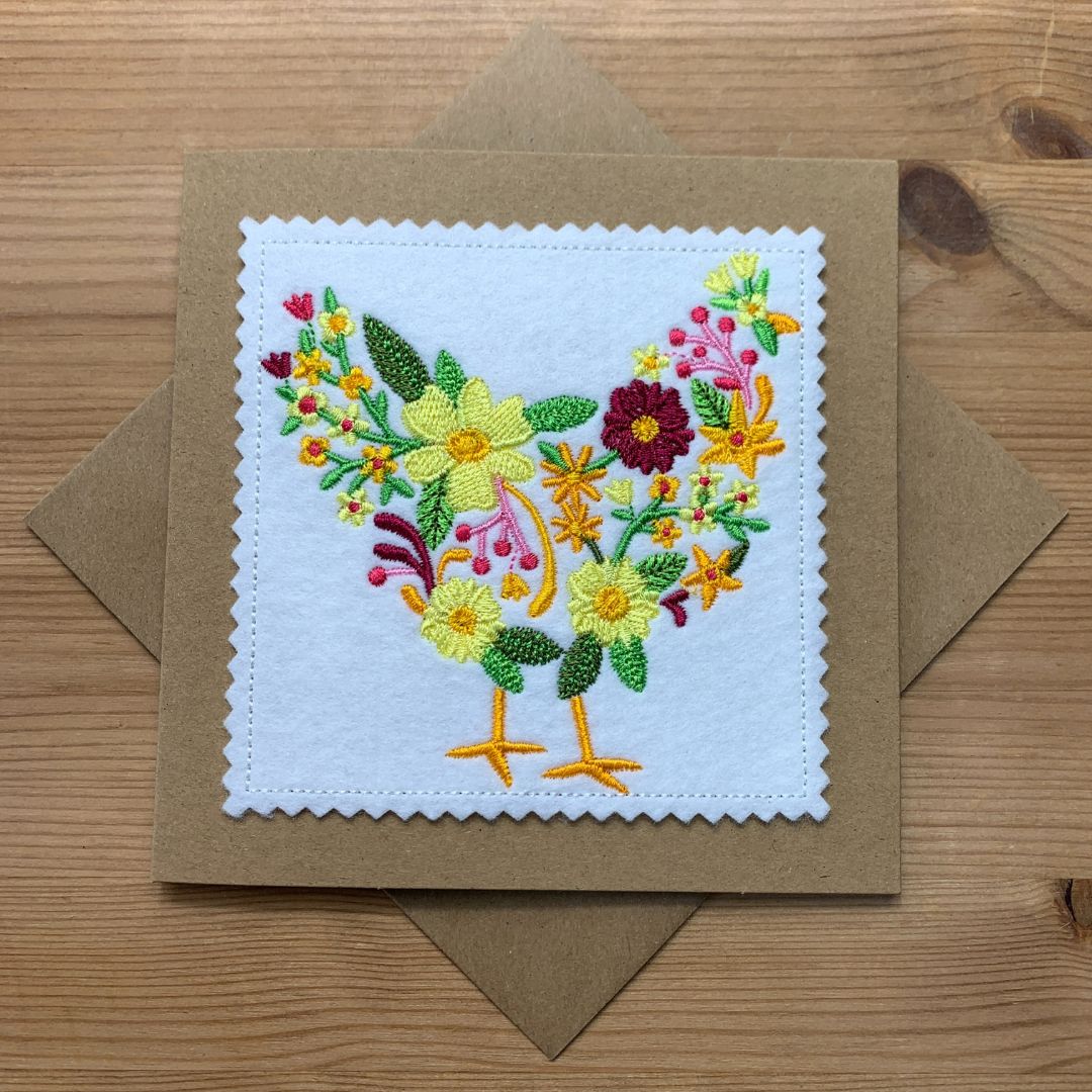 Floral Chicken Embroidered Card