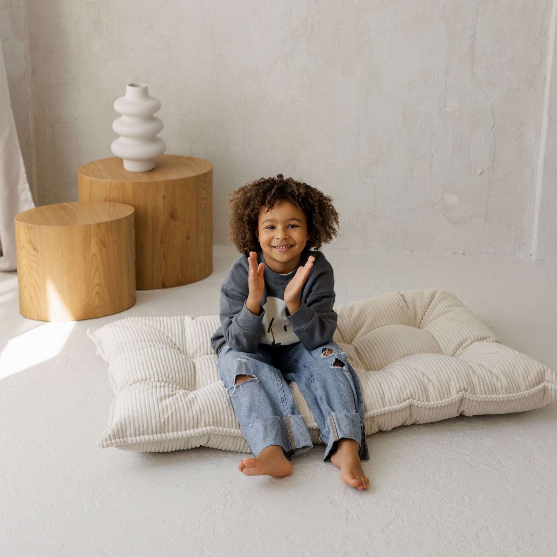 Tufted Corduroy Floor Cushion in French Style