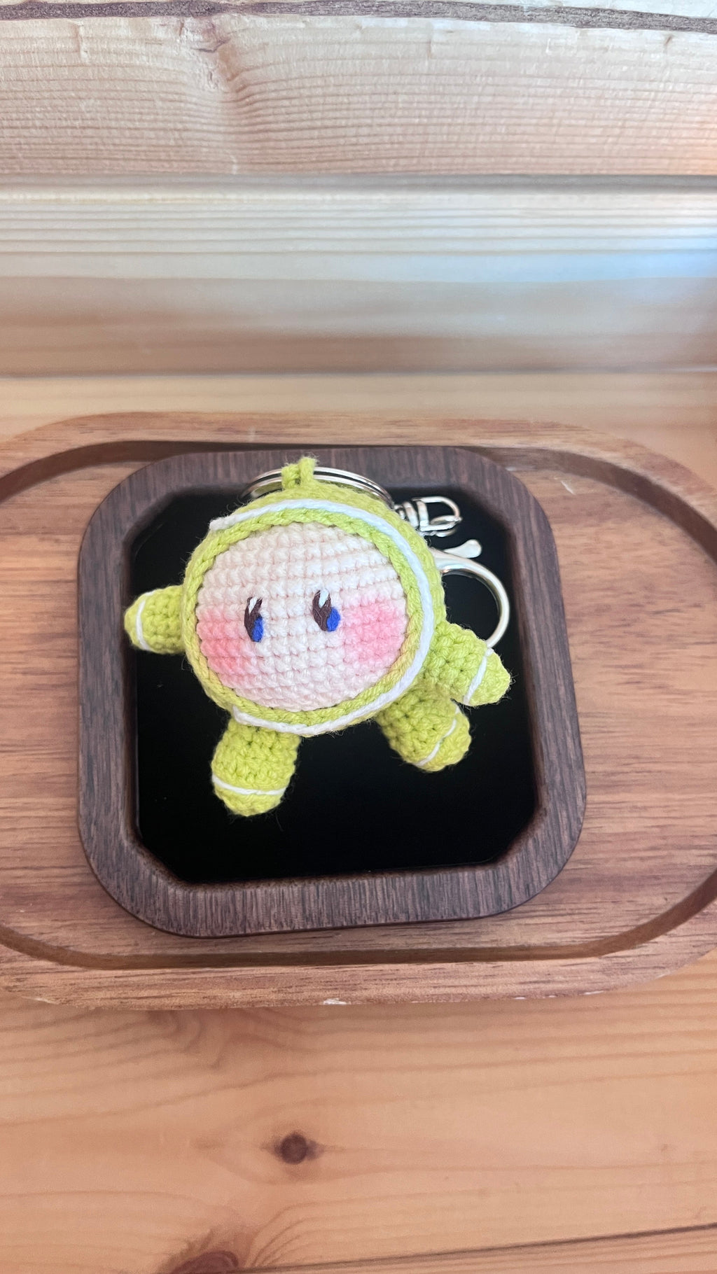 Crochet Tennis Ball Keychain with Smiling Face