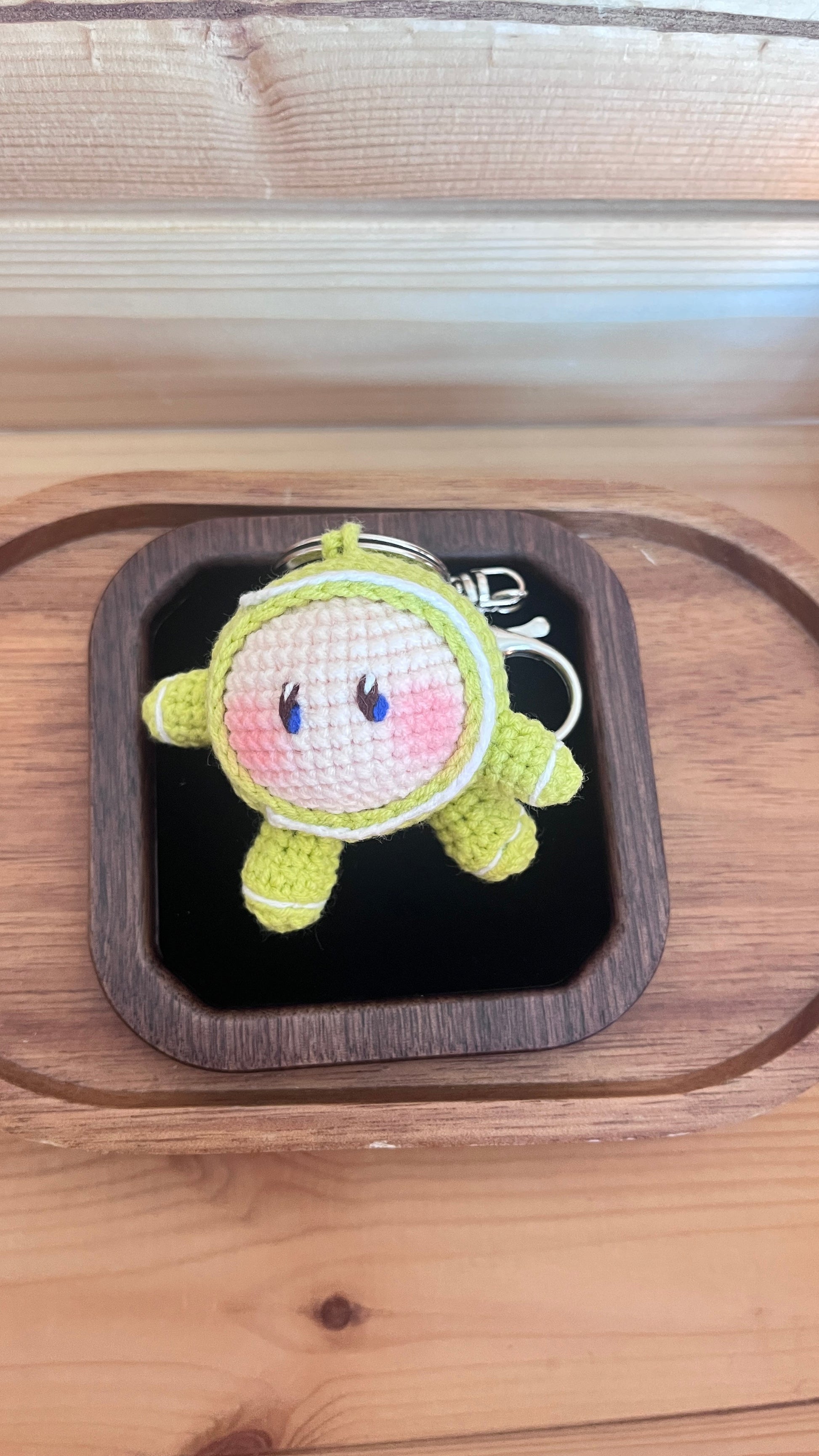Crochet Tennis Ball Keychain with Smiling Face